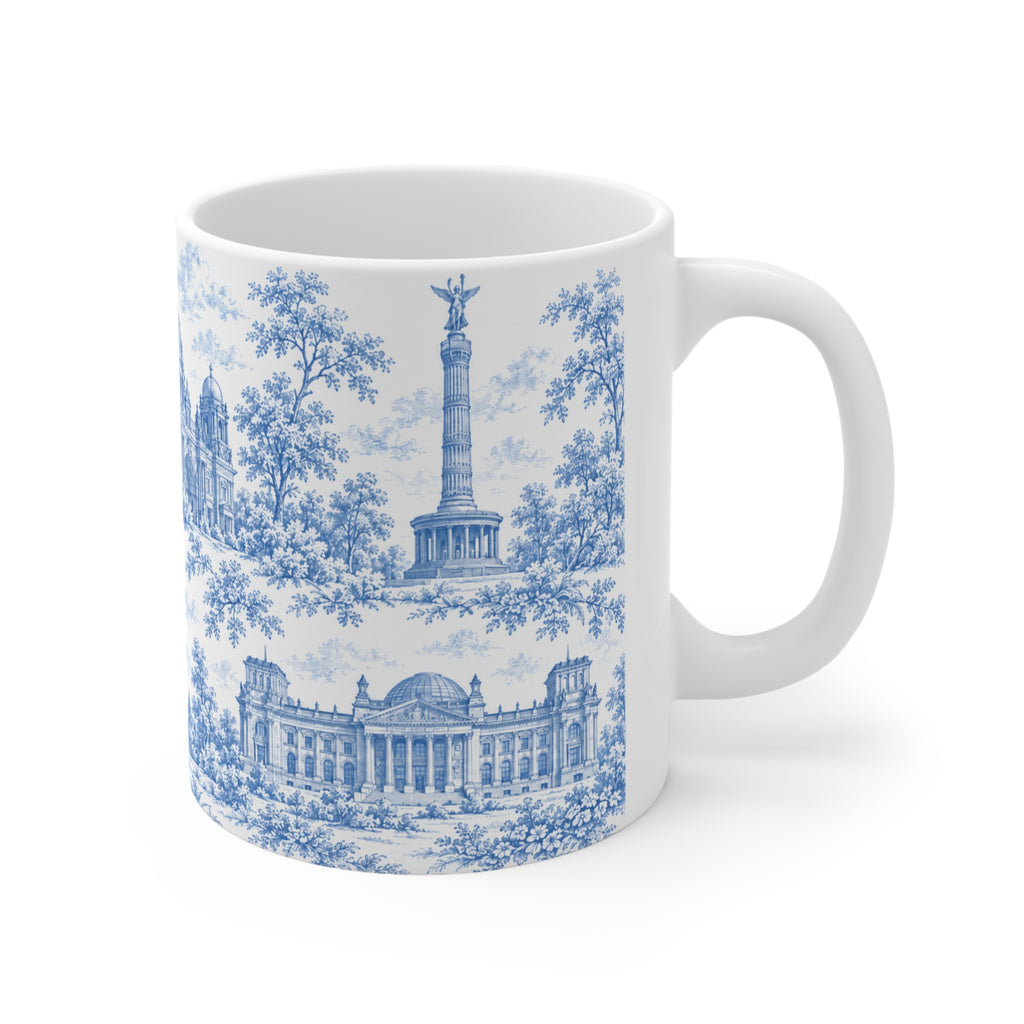 Berlin Blue Toile de Jouy Mug — Ceramic Coffee Cup (11oz; Ships from Europe)