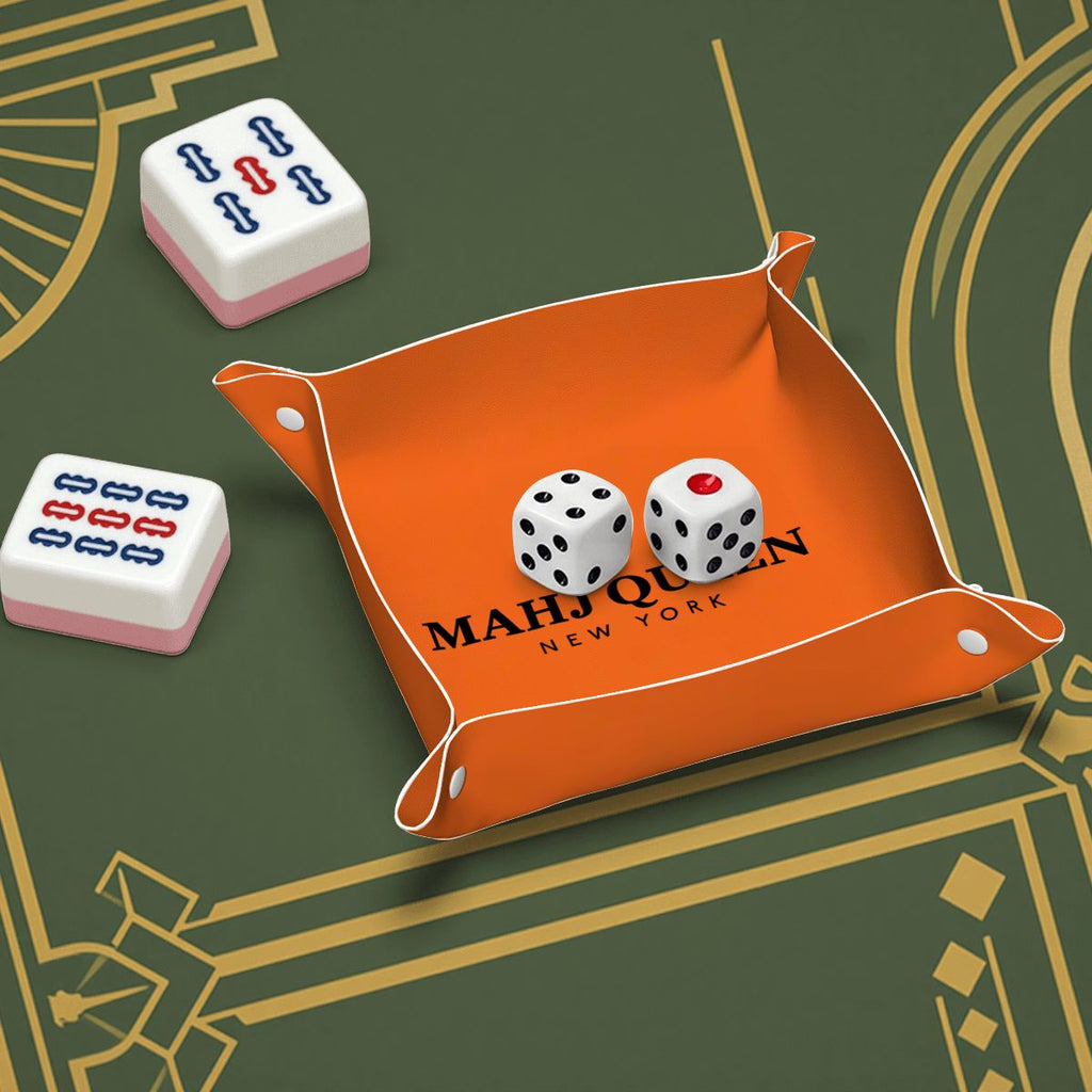 Mahj Queen Orange PVC Leather Mahjong Dice Tray
