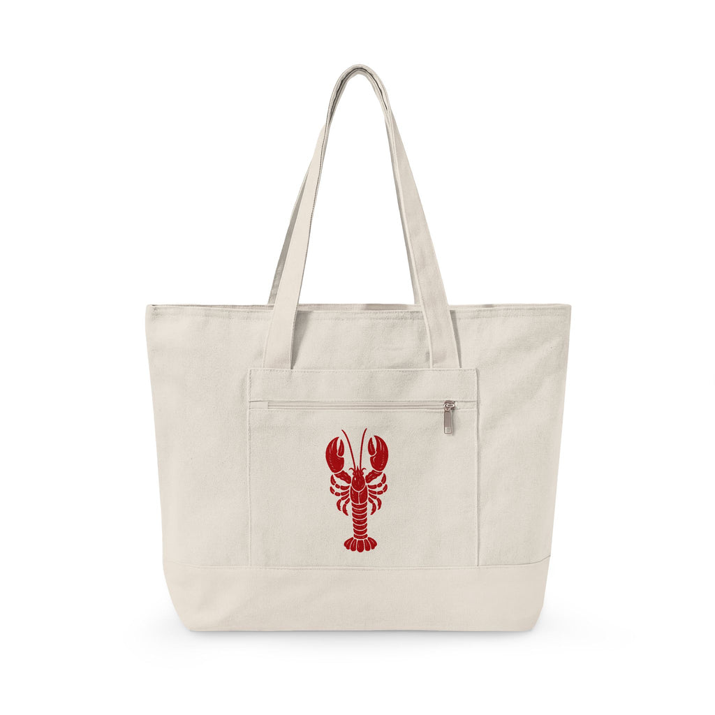 Hamptons Market Tote with Nautical Lobster & Sailboat — Coastal Style Zippered Beach Tote