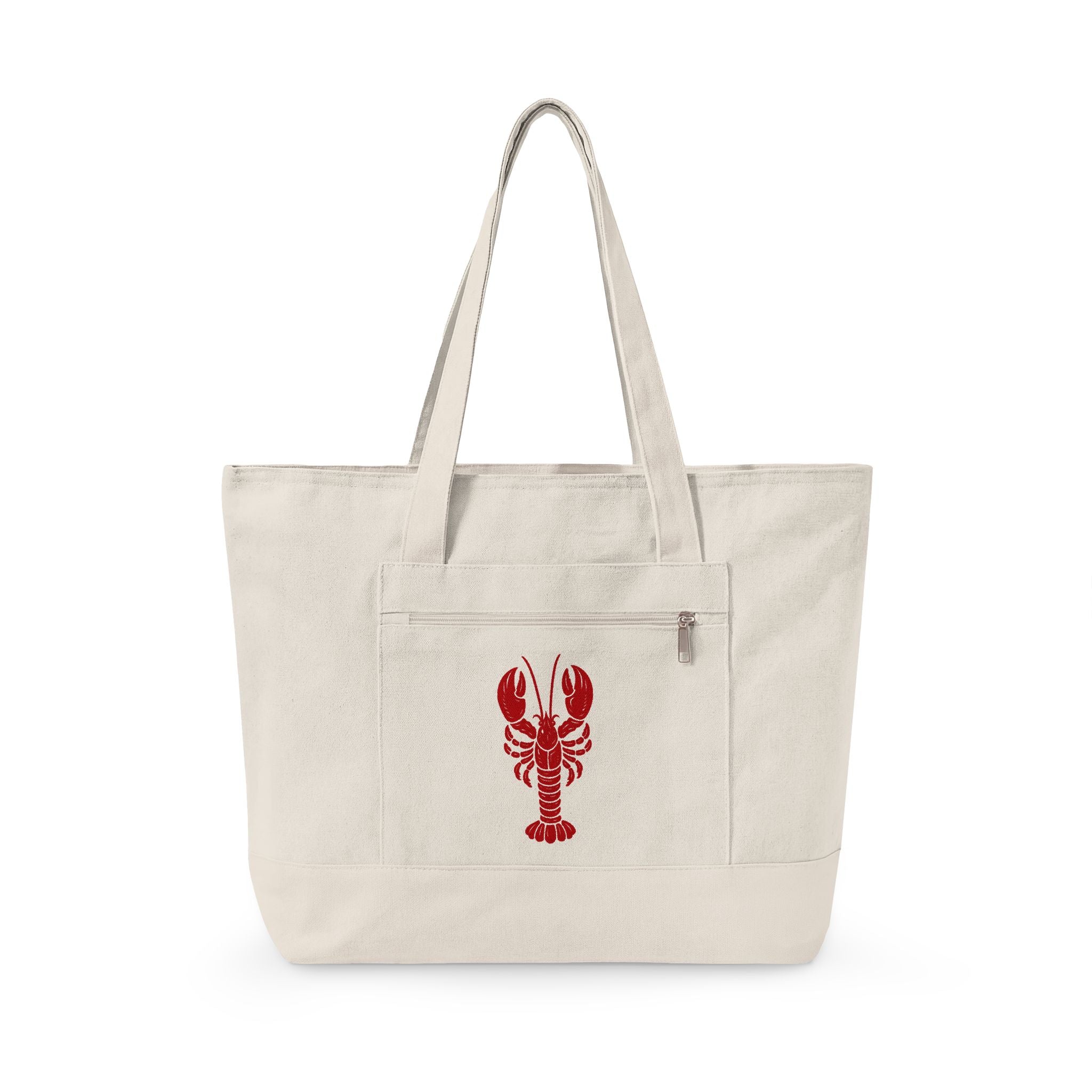Hamptons Market Tote with Nautical Lobster & Sailboat — Coastal Style Zippered Beach Tote