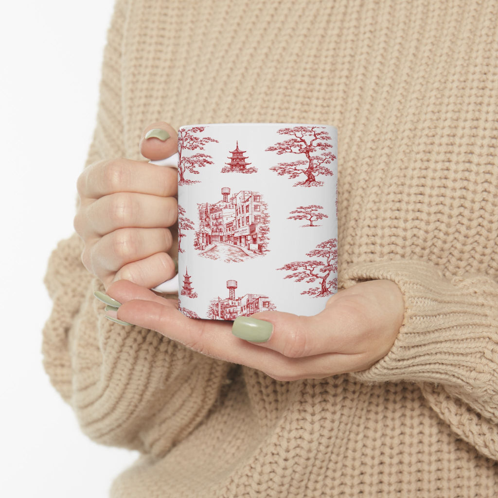 Chinatown Doyers Street Red Toile de Jouy Mug | New York City Chinoiserie Ceramic Mug 11oz