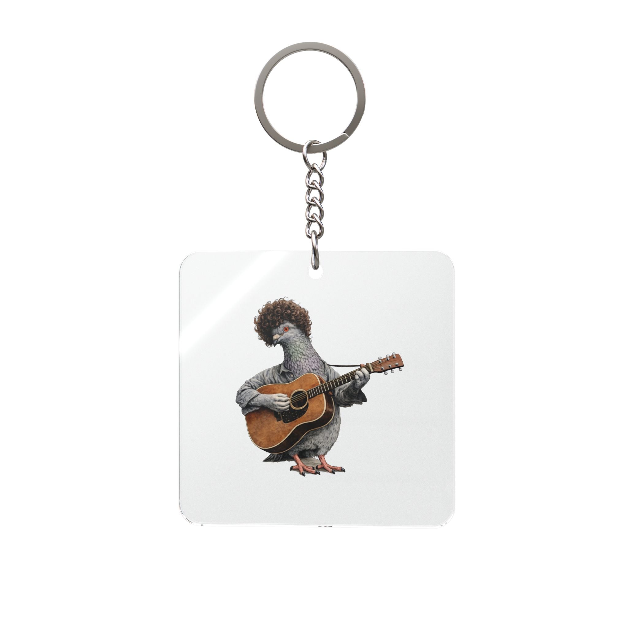 Customizable Greenwich Village NYC Pigeon Square Keychain | New York Folk Singer Bird Lovers Keyring Gift