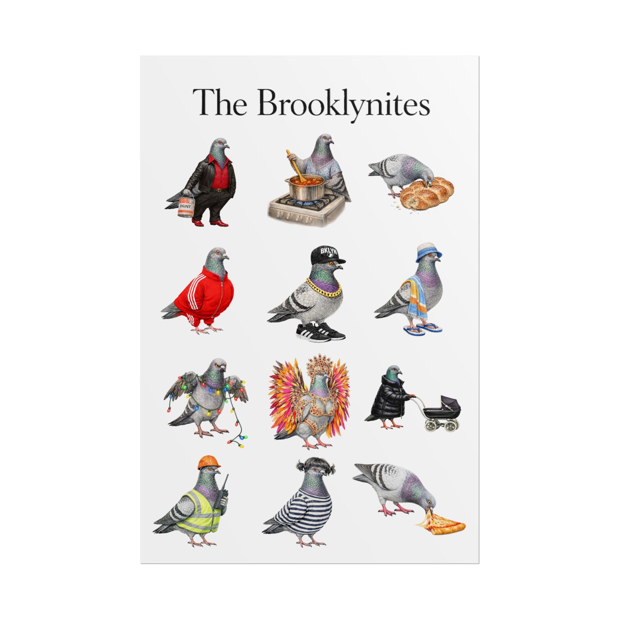 The Brooklynites Neighborhood NYC Pigeon Rolled Poster | Brooklyn New Yorkers Pigeons Gift for Bird Lovers