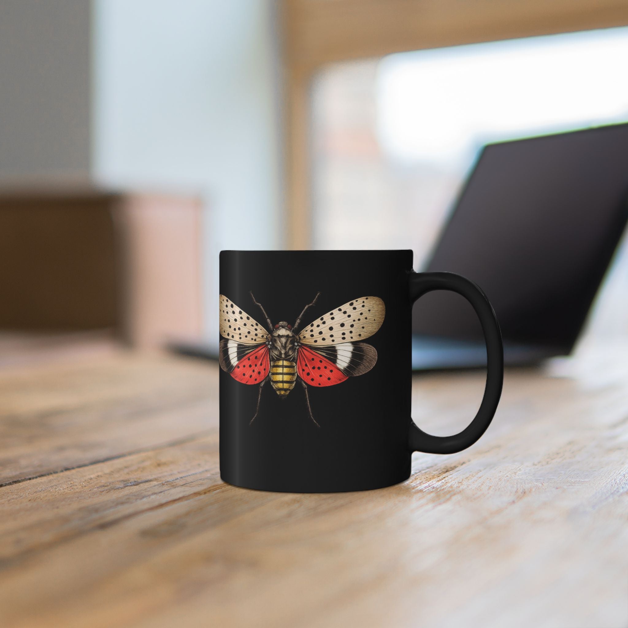 NYC Spotted Lanternfly Illustration Coffee Mug – New York Summer Black Ceramic 11oz