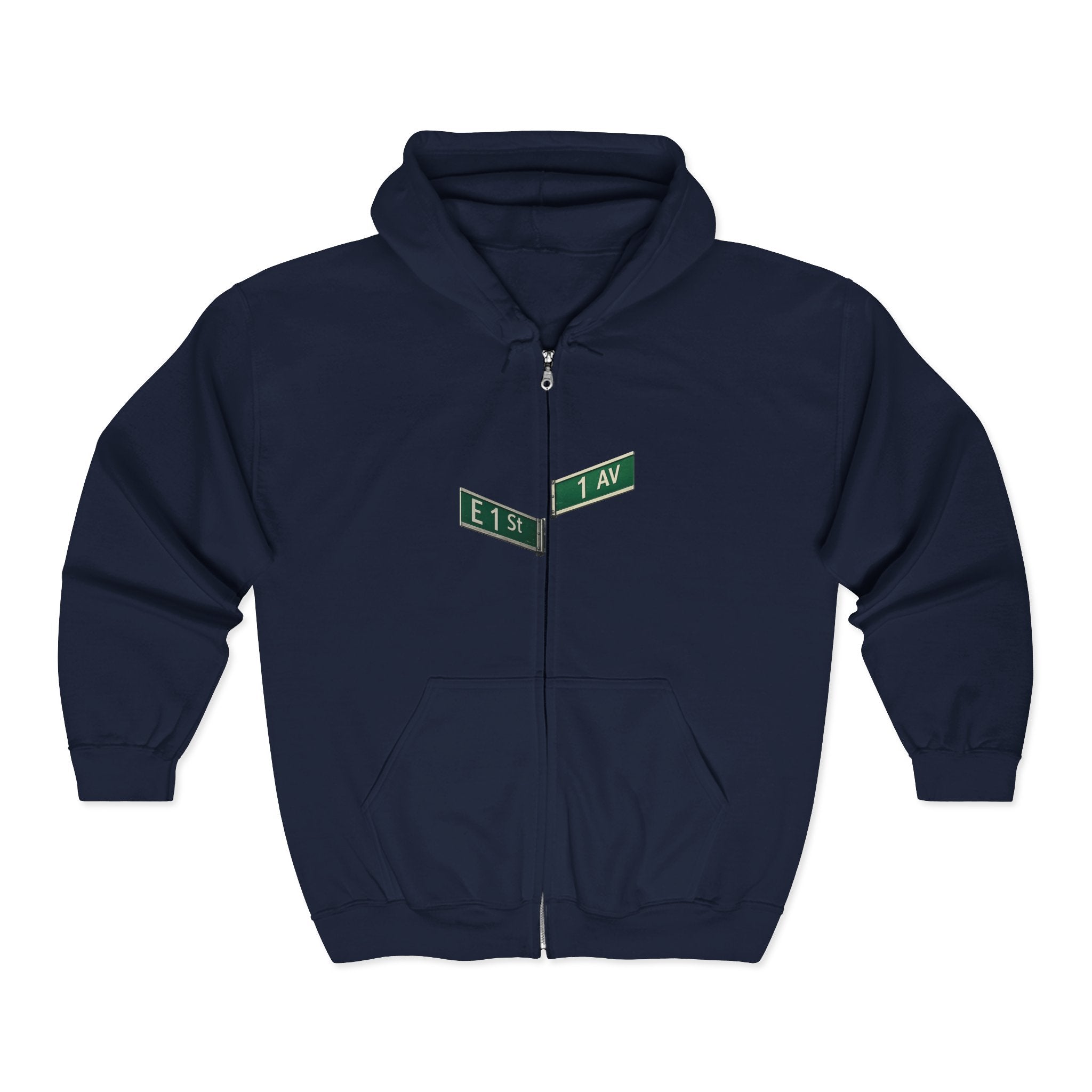East Village 1st Avenue and East 1st Street Sign Zip Up Hoodie | New York City Nexus of the Universe Hooded Sweatshirt