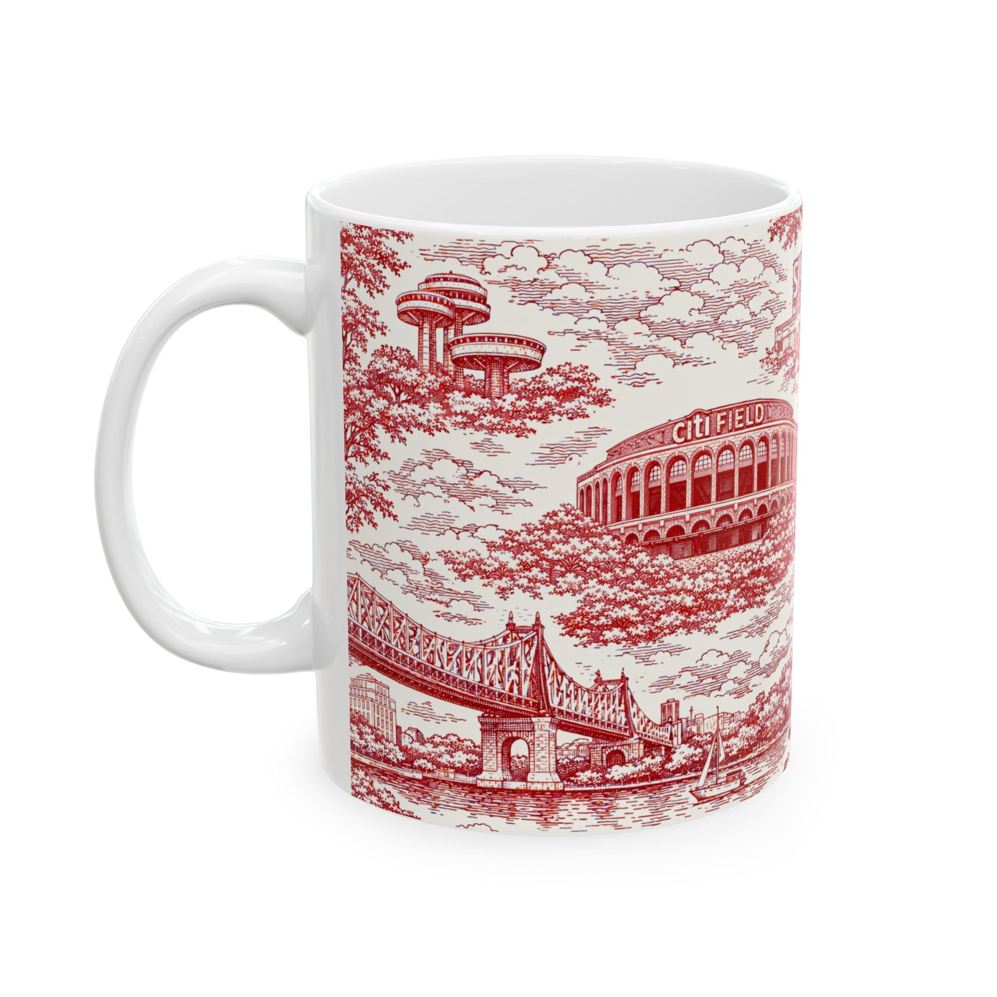 Queens Red and White Toile de Jouy Mug | Chinoiserie Ceramic Coffee Cup