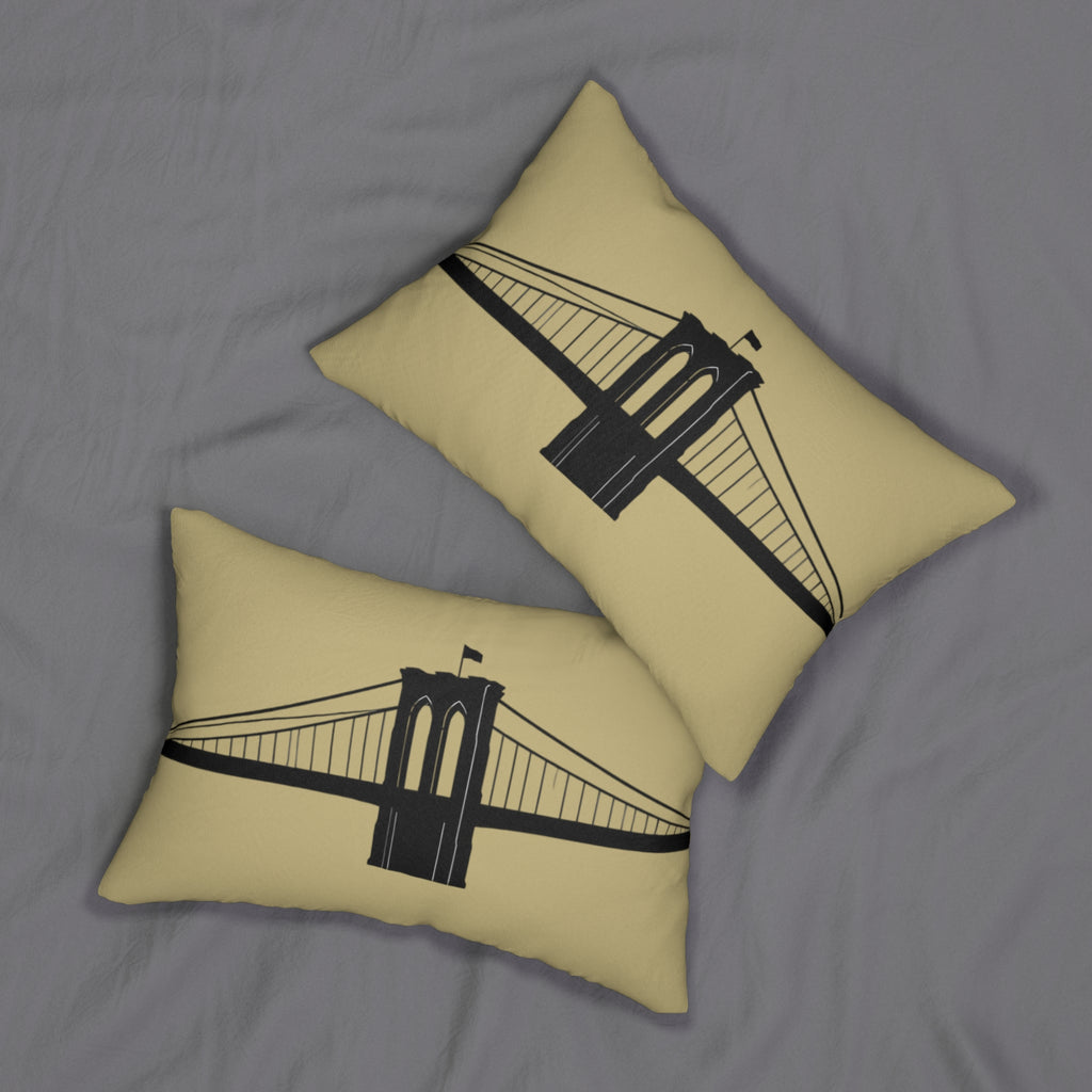 Brooklyn Bridge Silhouette Lumbar Pillow — Neutral Cityscape Decorative Pillow