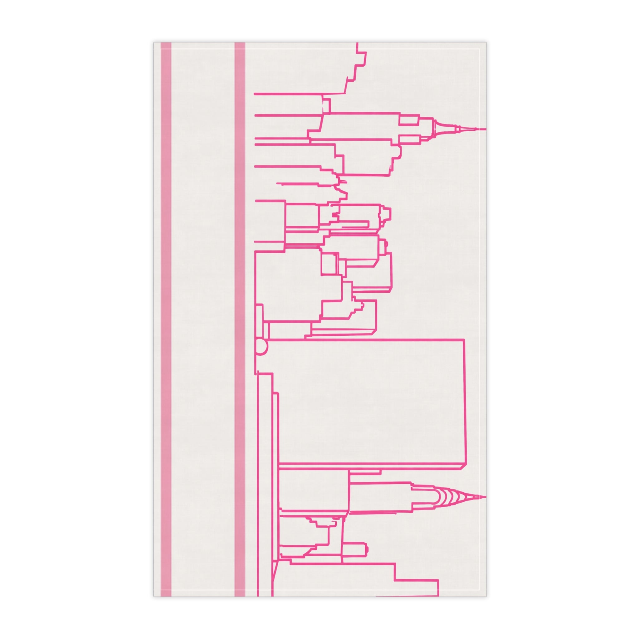 NYC Manhattan Skyline Pink Tea Towel — Minimal Pink & White New York City Skyline Kitchen Linen