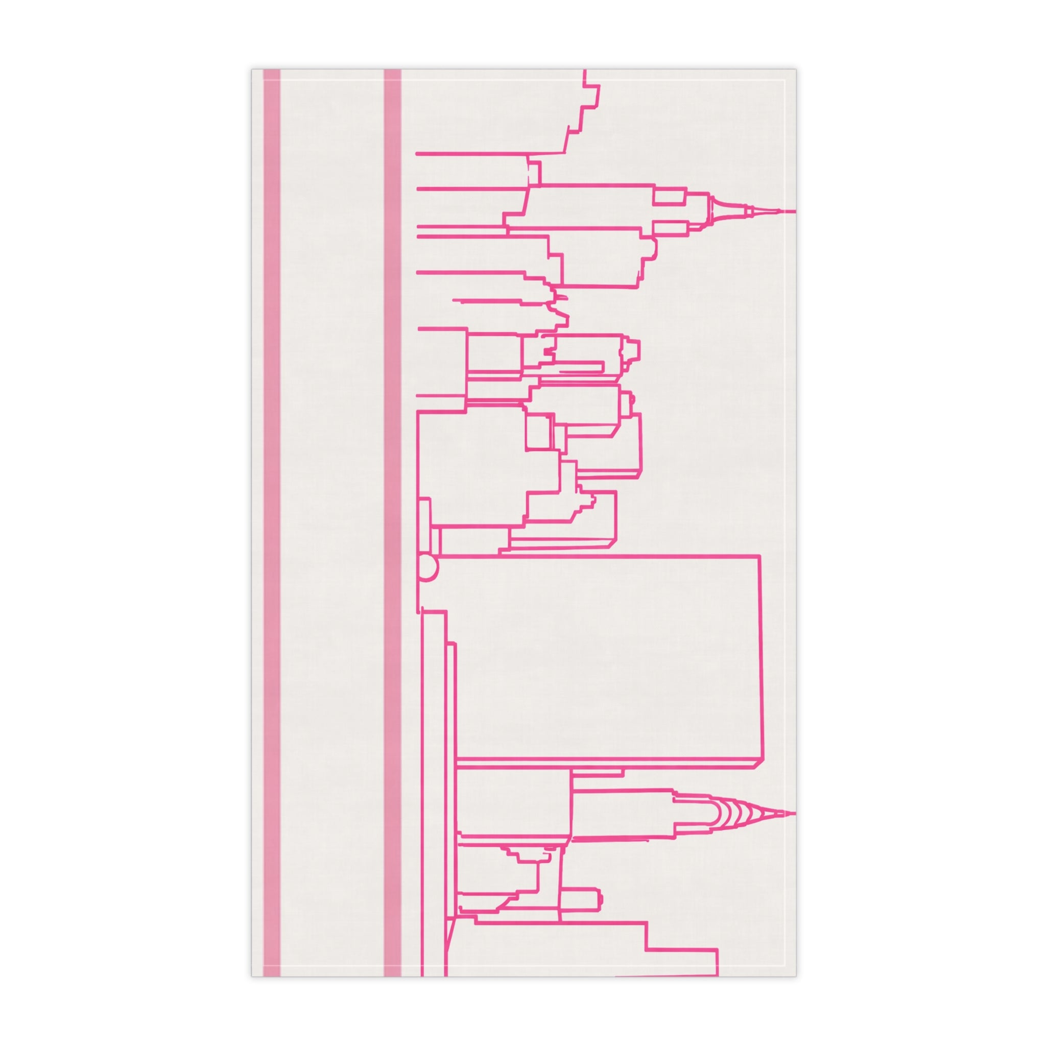 NYC Manhattan Skyline Pink Tea Towel — Minimal Pink & White New York City Skyline Kitchen Linen