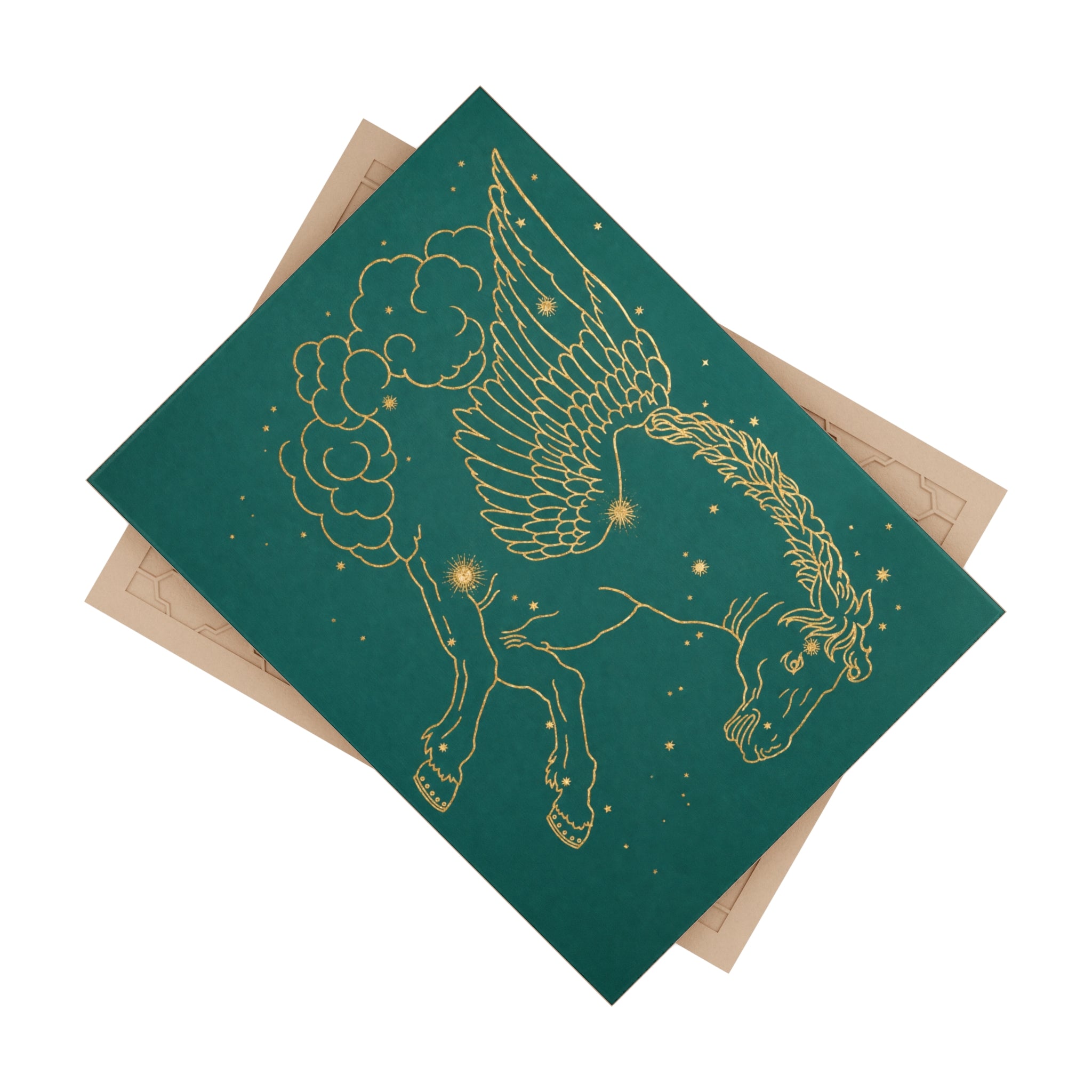 Grand Central Station-inspired Gold Pegasus on Teal Ceramic Bath Tile — Gold Constellation Winged Horse Art Tile 6" x 8"