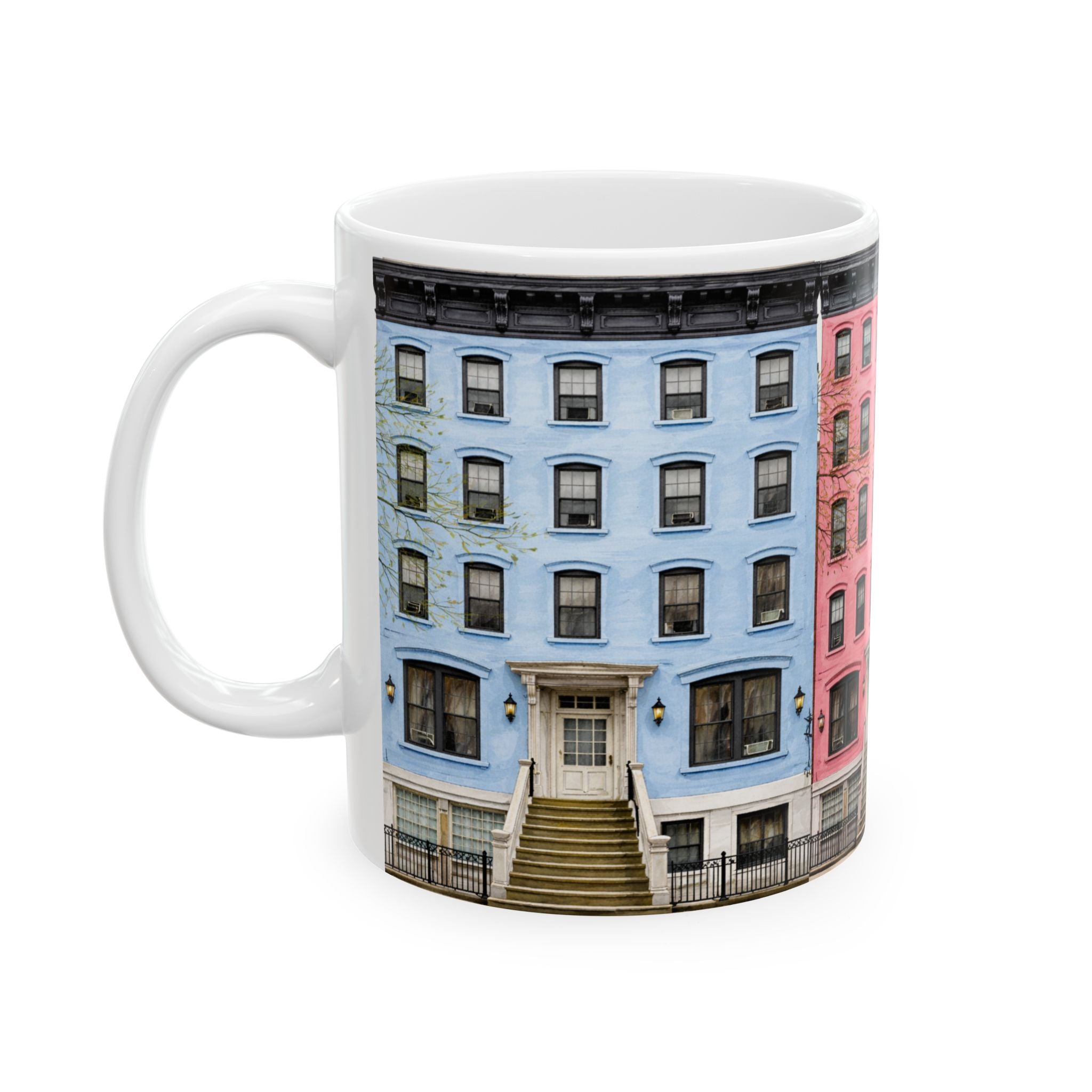 New York City Easter Brownstone Rowhouse Mug | NYC Easter Egg Colors Tenements Coffee Cup