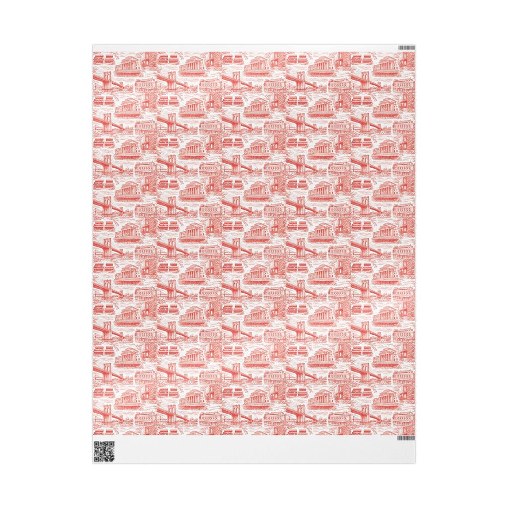 Brooklyn NYC Red Toile Gift Wrapping Papers   Chinoiserie New York City Gift Wrap Brooklyn Bridge Prospect Park Junior's DUMBO Museum