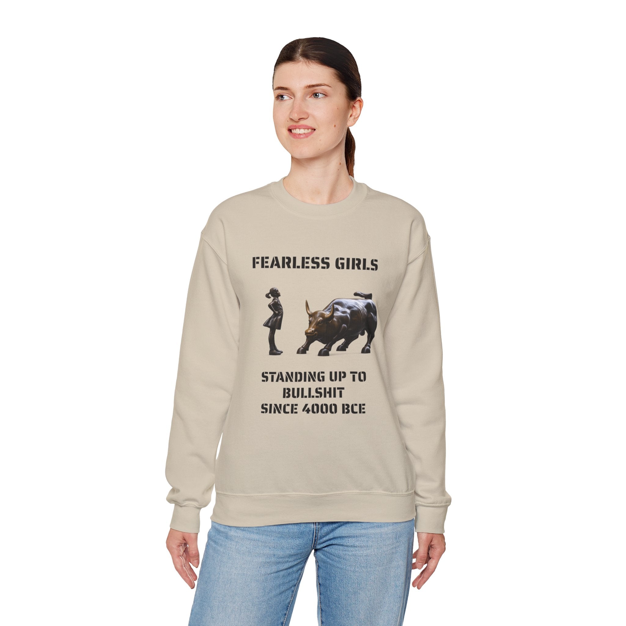 Fearless Girl Raging Bull Statue graphic Sweatshirt | NYC Empowerment, Feminist Design Sweater