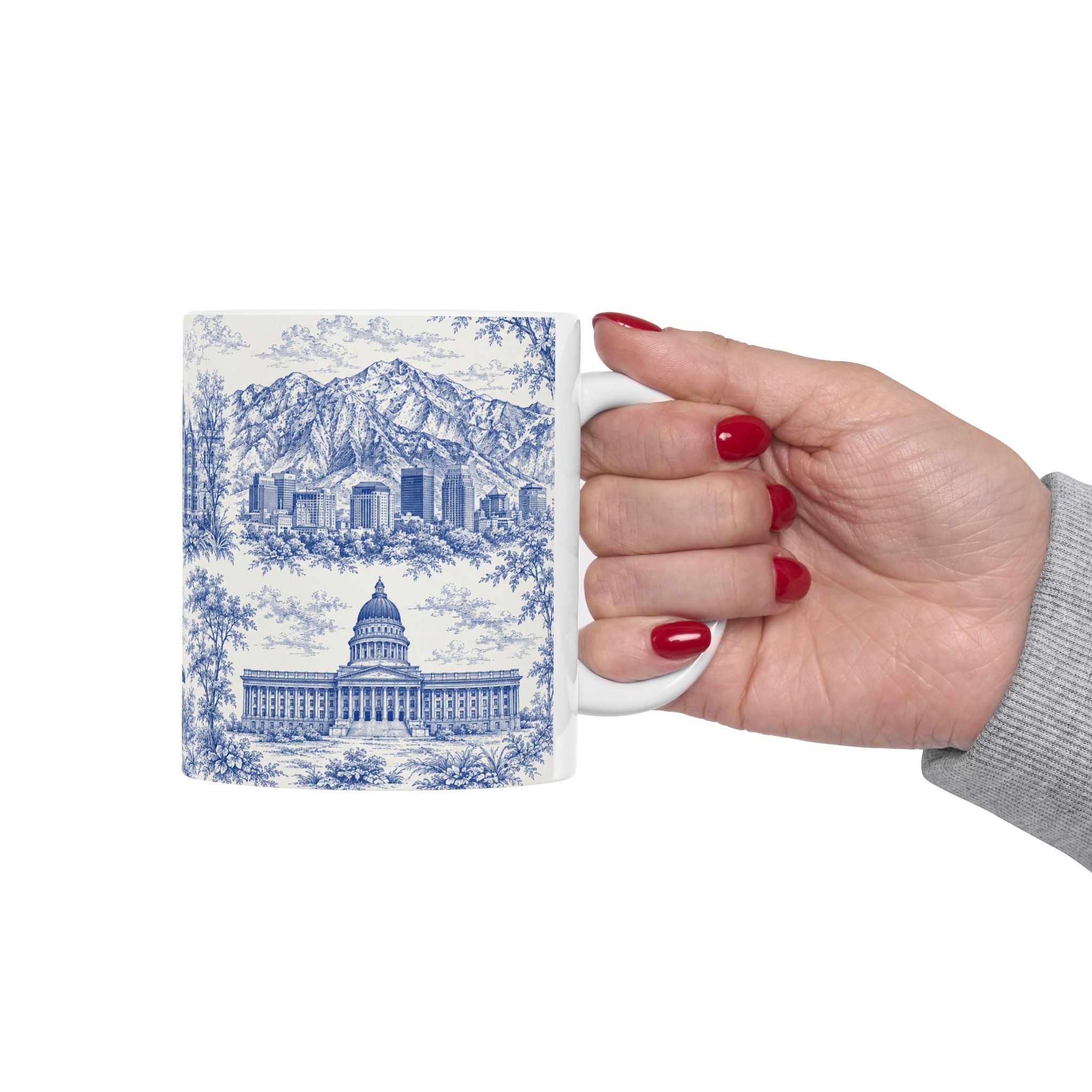 Salt Lake City Blue Toile de Jouy Mug —  Ceramic Coffee Cup (11oz)