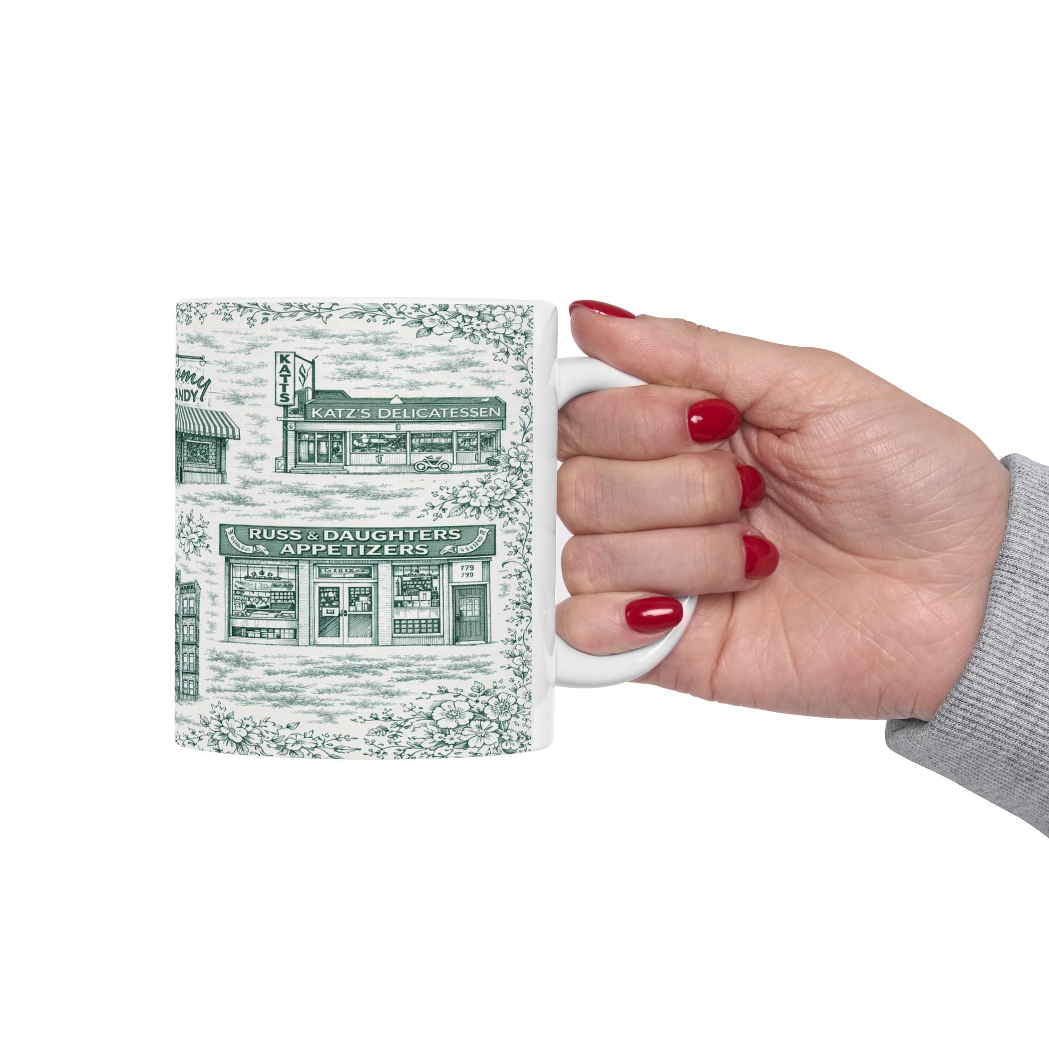 Lower East Side Green Toile de Jouy Mug | NYC Chinoiserie Ceramic Mug