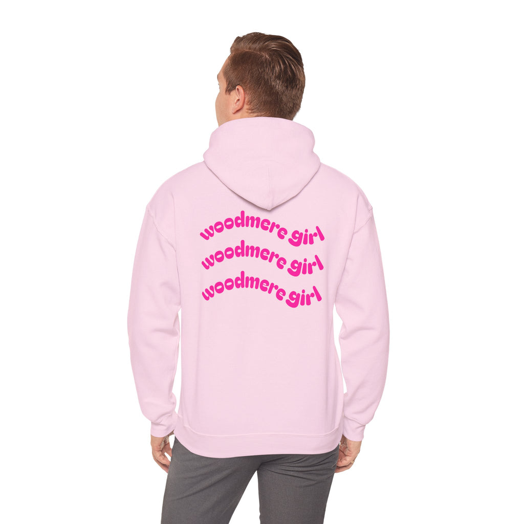 Woodmere Girl Hoodie – Retro Pink Wave Back Print Hooded Sweatshirt