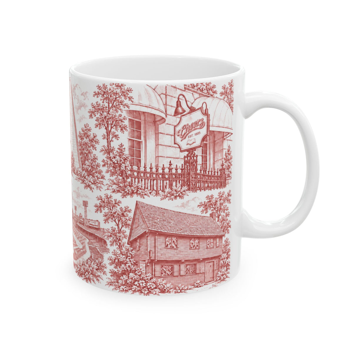 Boston Red Toile de Jouy Ceramic Mug – Boston Chinoiserie (11oz)