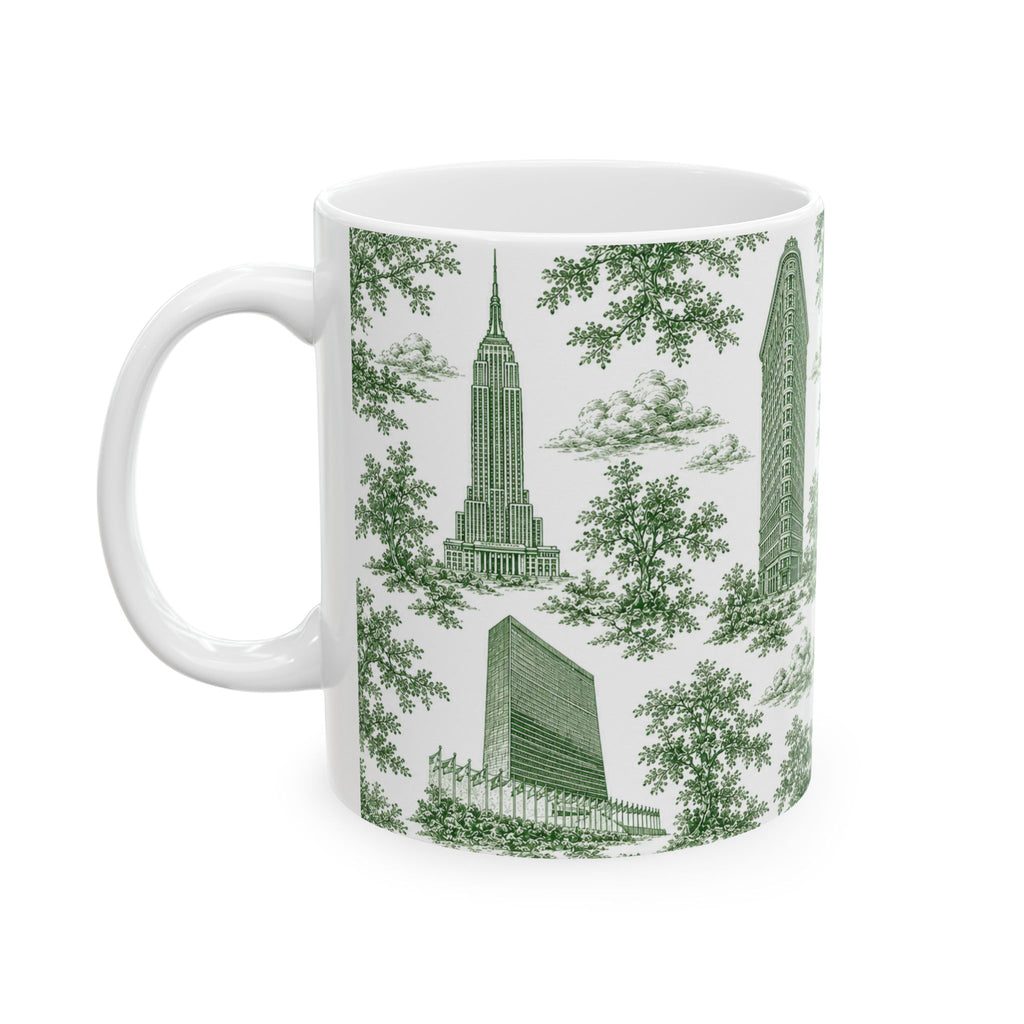 Manhattan Green Toile de Jouy mug | New York City Chinoiserie Ceramic Mug