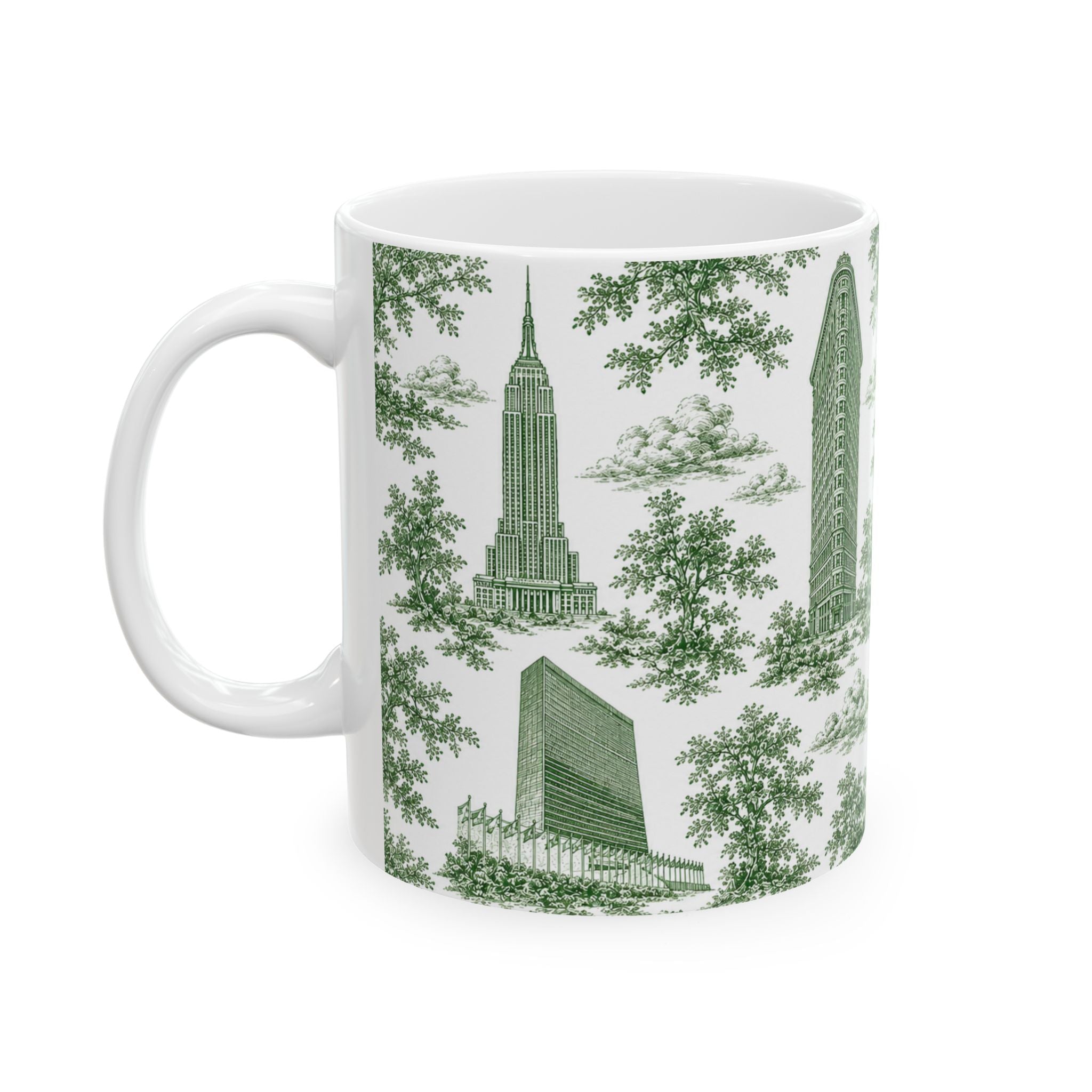 Manhattan Green Toile de Jouy mug | New York City Chinoiserie Ceramic Mug