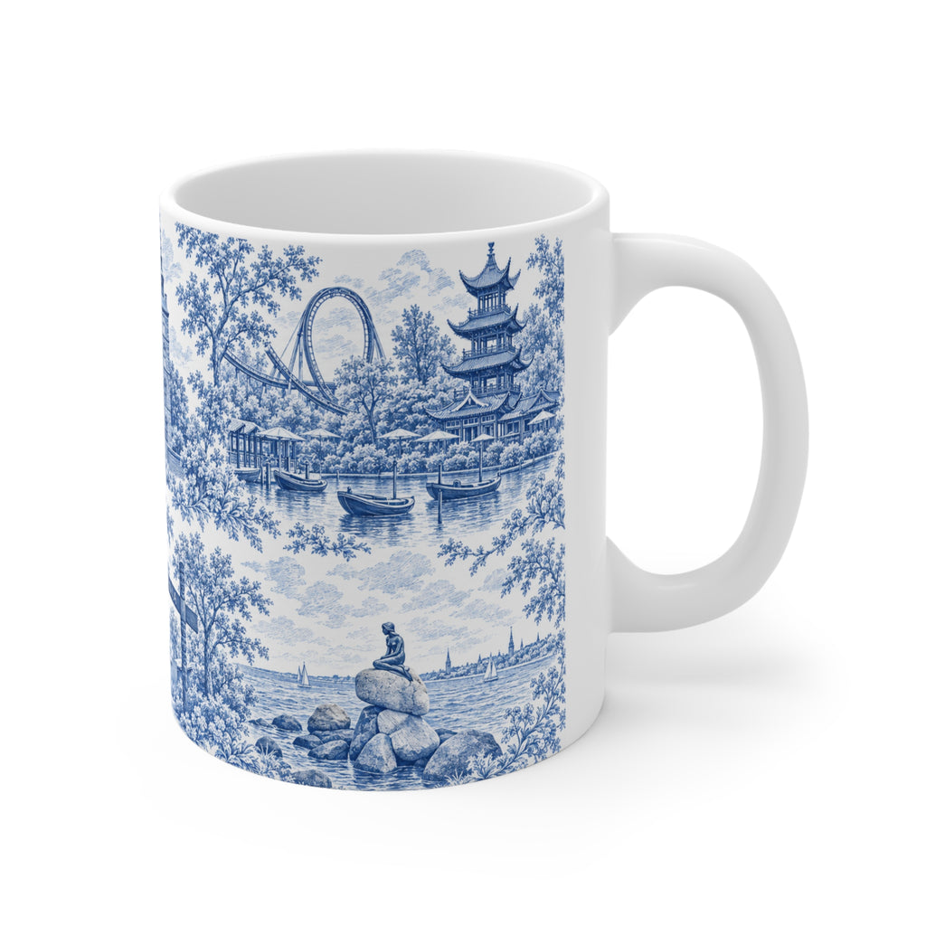 Copenhagen Blue Toile de Jouy Ceramic Coffee Mug (11 oz, Ships from Europe)
