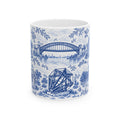 Astoria Blue Toile Cityscape Ceramic Mug — 11oz Decorative Coffee Cup