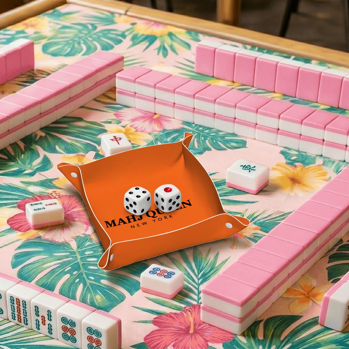 Mahj Queen Orange PVC Leather Mahjong Dice Tray