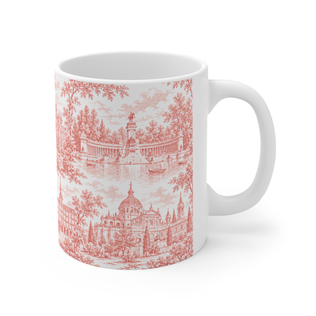 Madrid Red Toile de Jouy Ceramic Mug — (11oz; Ships from Europe)