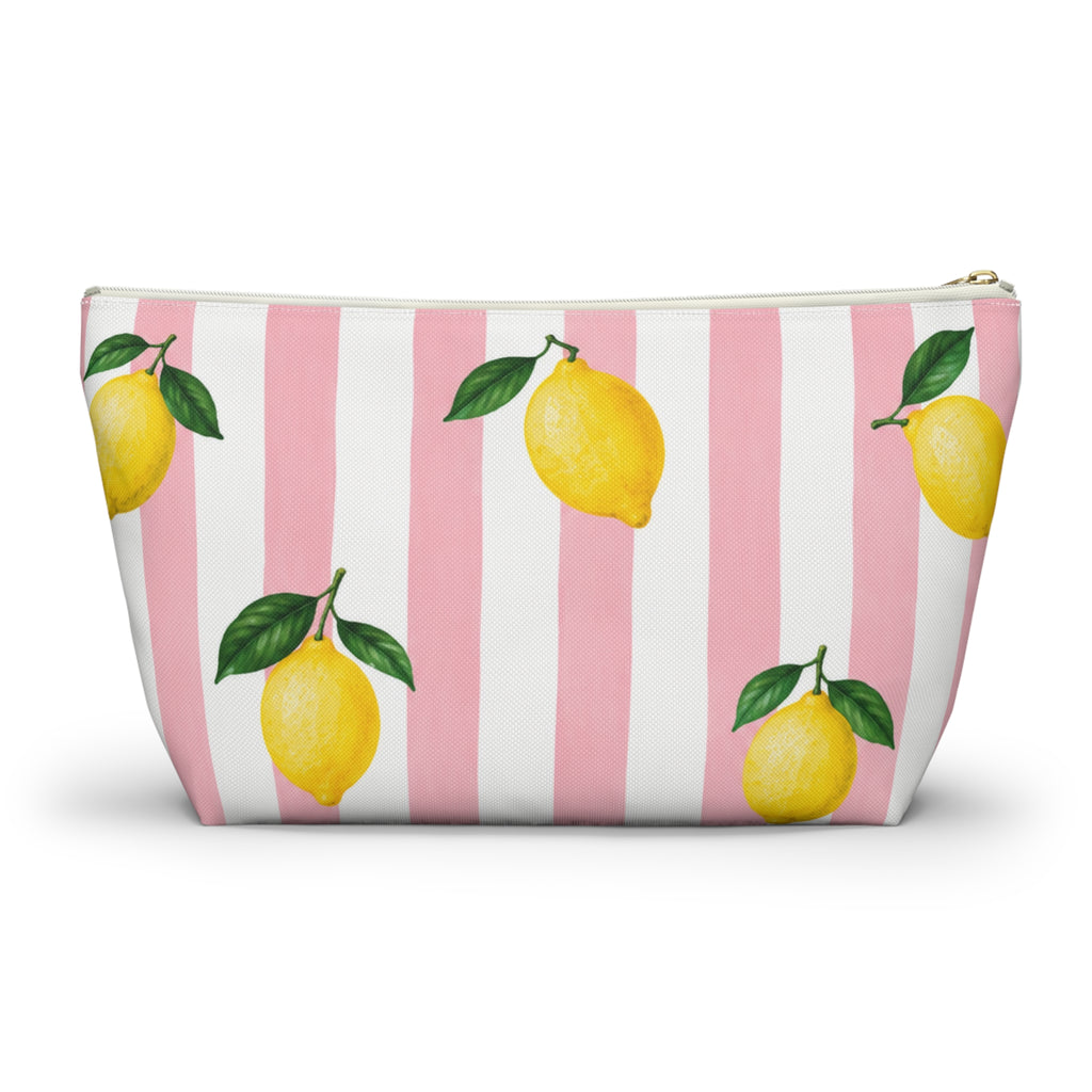 Little Italy Amalfi Pink and White with Lemon Tile Pouch —  T-Bottom Travel Bag