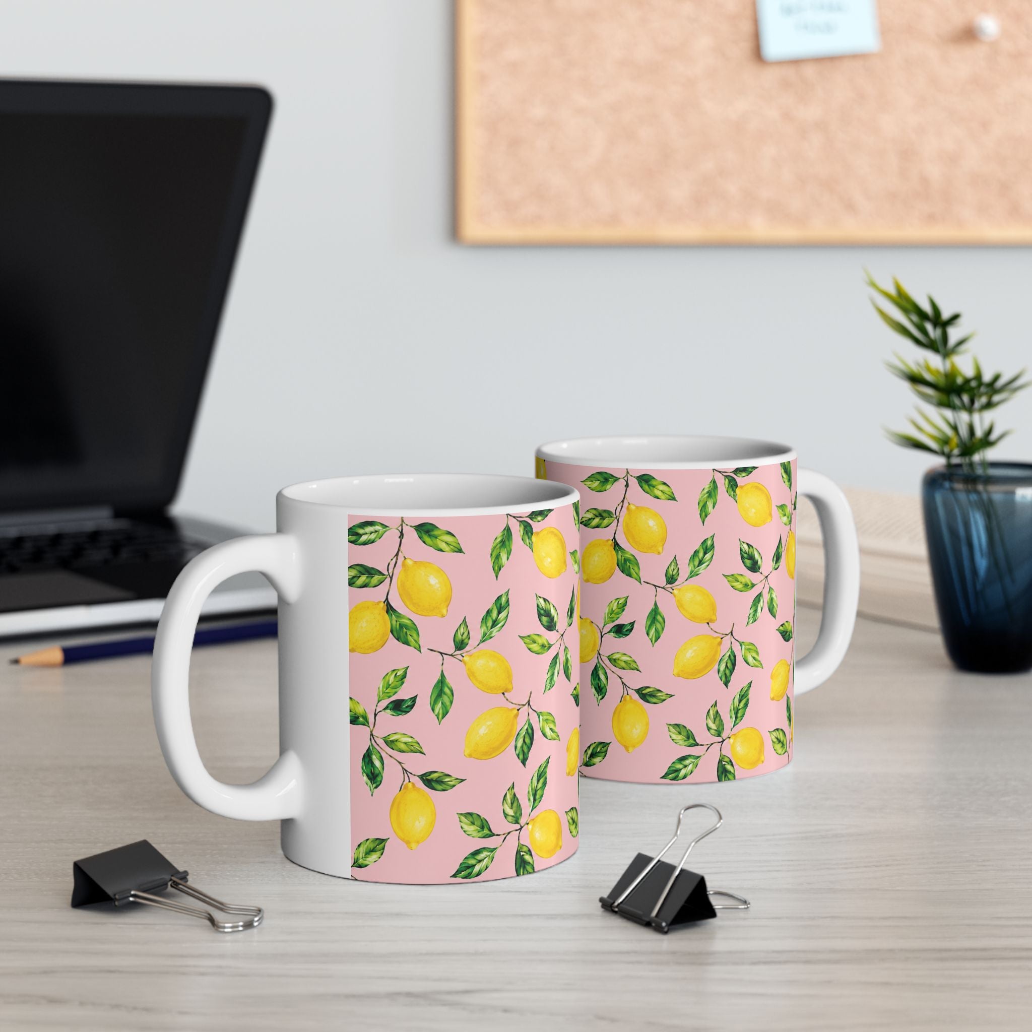 Little Italy Amalfi Pink with Lemon Mug 4— Italian Mediterranean Pattern Coffee Cup (11oz)