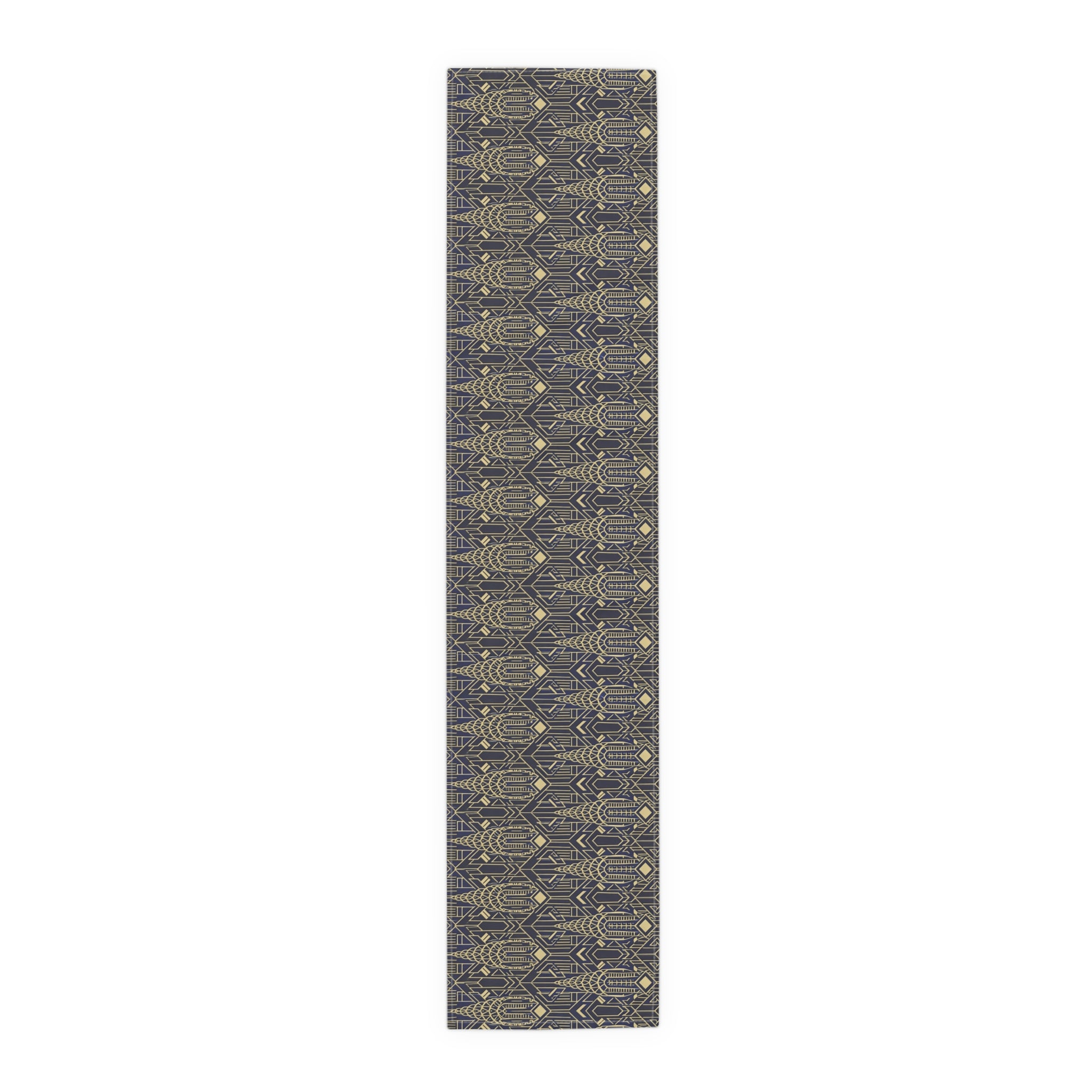 Art Deco Chrysler Building Navy & Gold Table Runner — NYC Elegant Geometric Tabletop Dining Decor