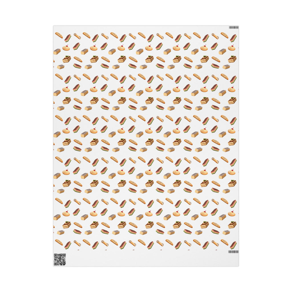Italian Bakery Pastry Pattern Gift Wrap Paper | White Bakery Pastries Biscotti Tiramisu Rainbow Cookies Wrapping Paper Roll