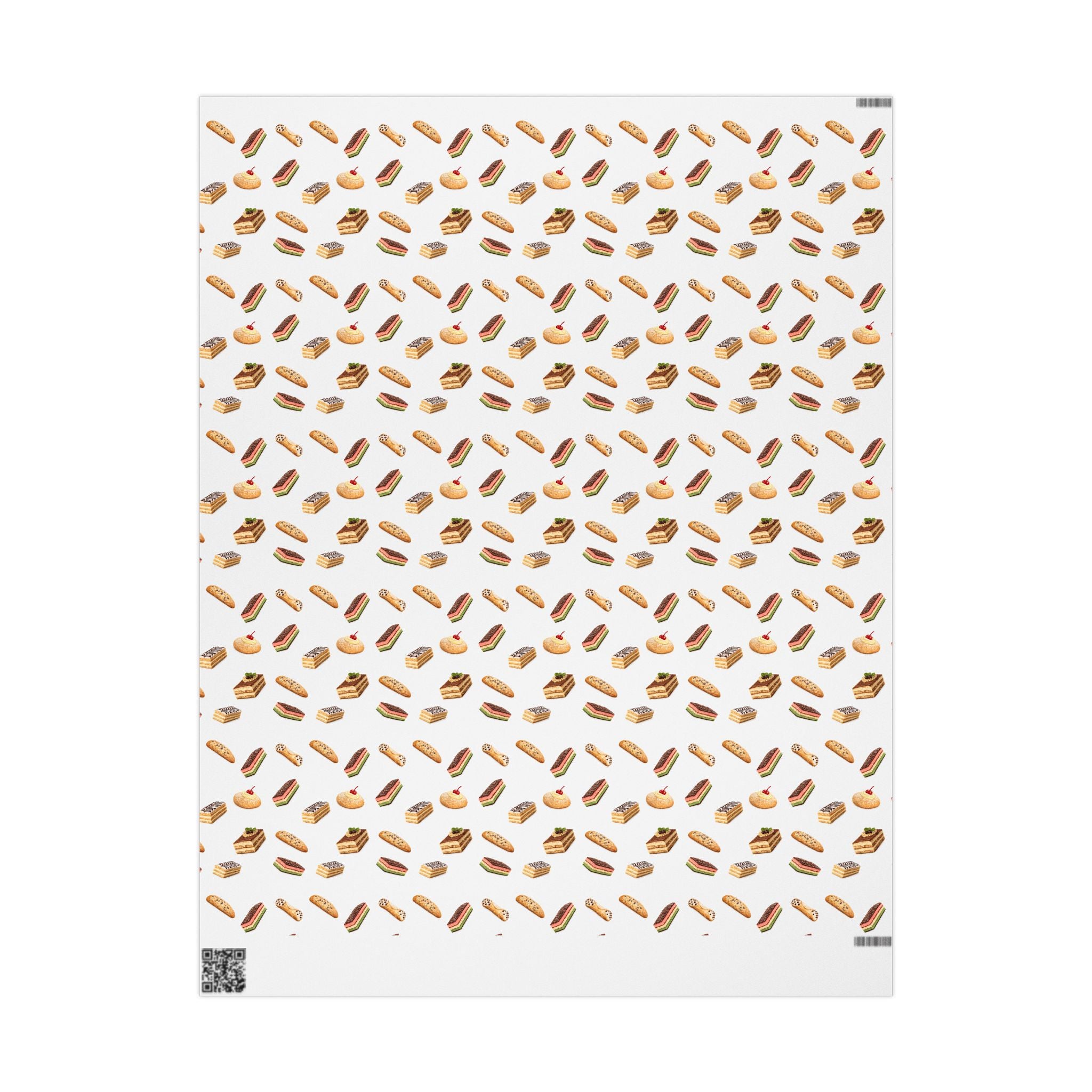 Italian Bakery Pastry Pattern Gift Wrap Paper | White Bakery Pastries Biscotti Tiramisu Rainbow Cookies Wrapping Paper Roll