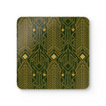 Art Deco Flatiron Building Gold & Green Cork Coaster Set — Geometric Cocktail Coasters Set of 4
