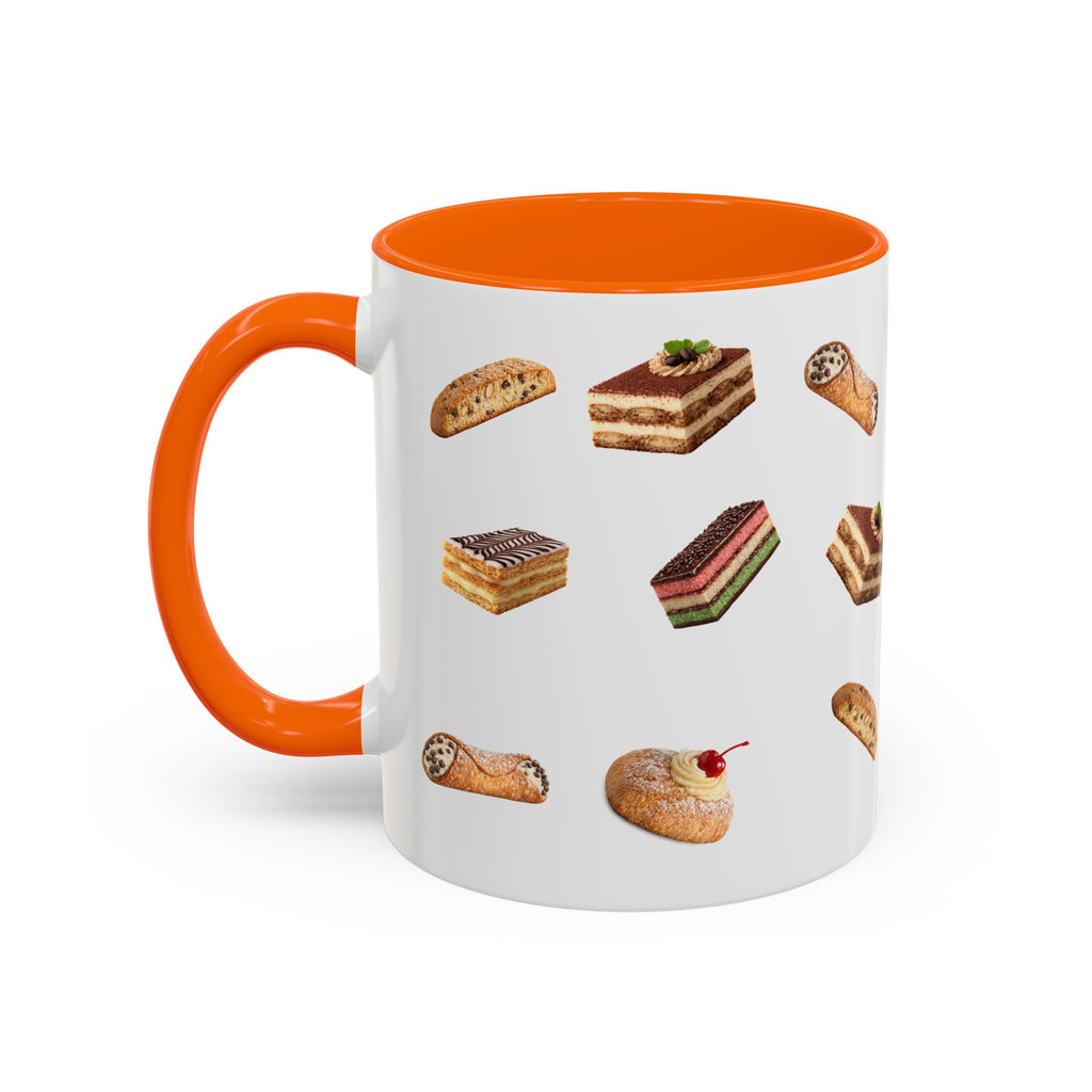 NYC Italian Bakery Pattern Accent Mug | Cannoli Rainbow Cookie Zeppoli Tiramisu Biscotti Napoleon 11oz Ceramic Coffee Cup