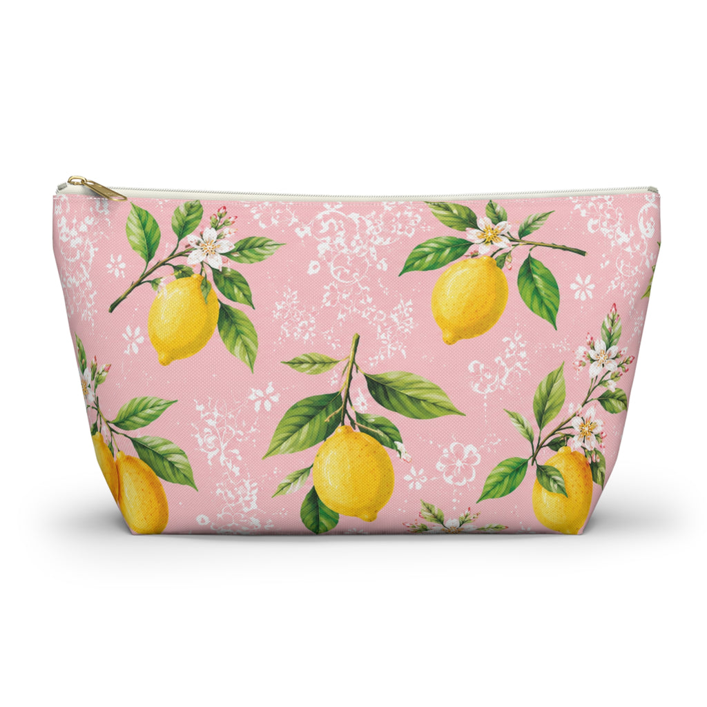 Little Italy Amalfi Pink and White with Lemon Makeup Pouch —  T-Bottom Travel Bag