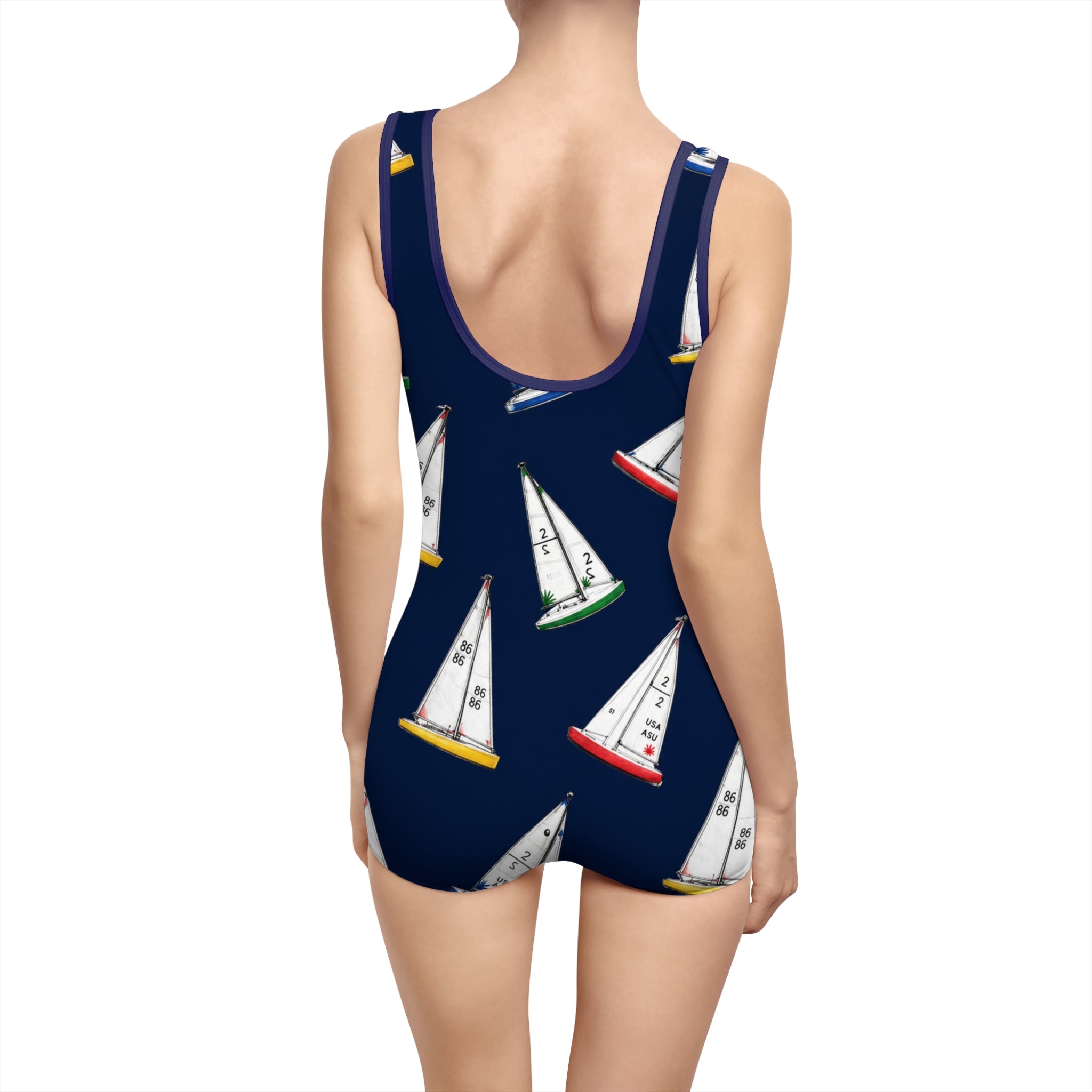 Central Park Model Sailboats One-Piece Swimsuit — Nautical Navy Women’s Swimwear