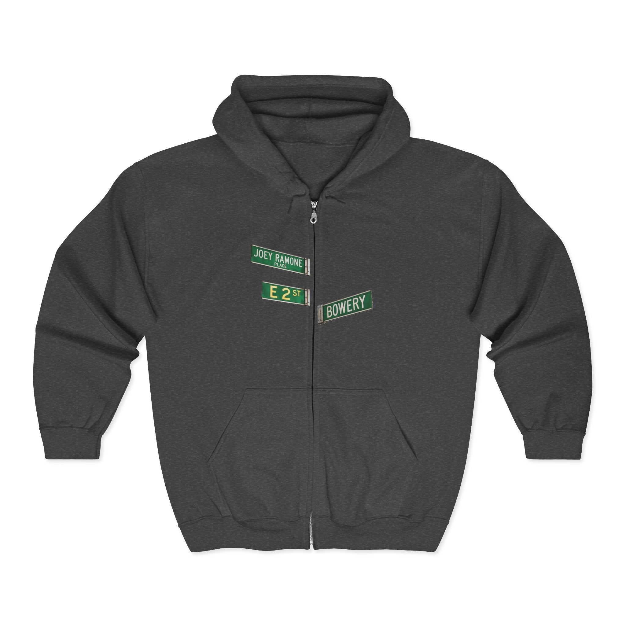 East Village Street Sign Zip Up Hoodie | New York City LES Joey Ramone Place Bowery Hooded Sweatshirt