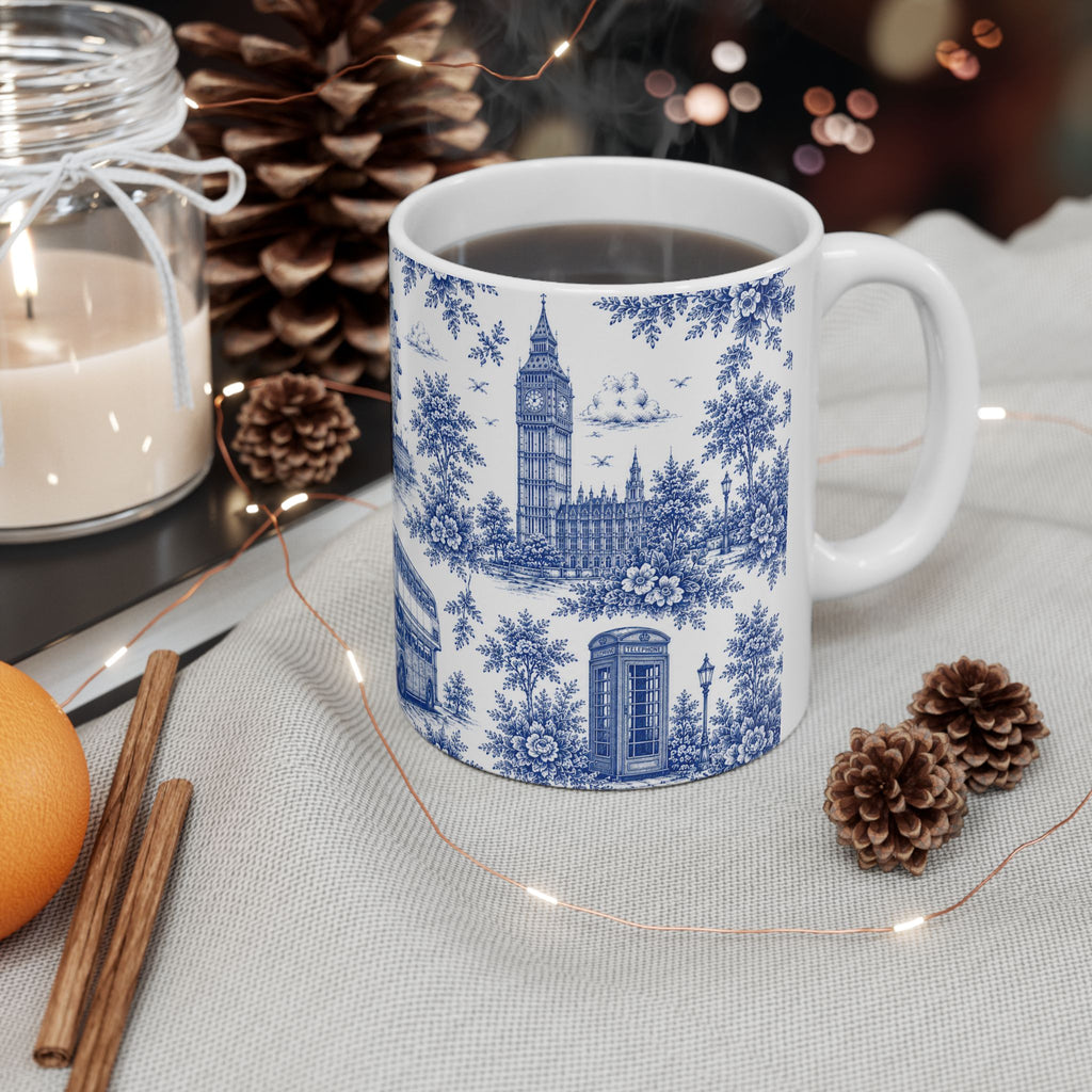London Blue Toile du Jouy Ceramic Mug – Vintage London Icons (11oz)