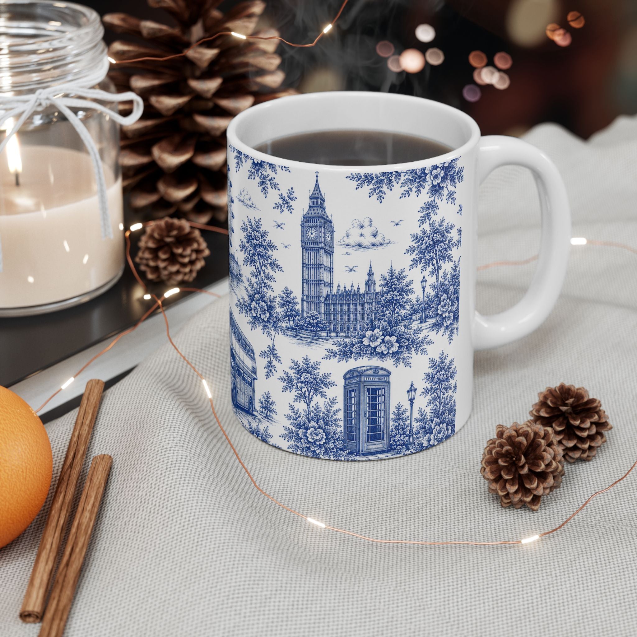 London Blue Toile du Jouy Ceramic Mug – Vintage London Icons (11oz)