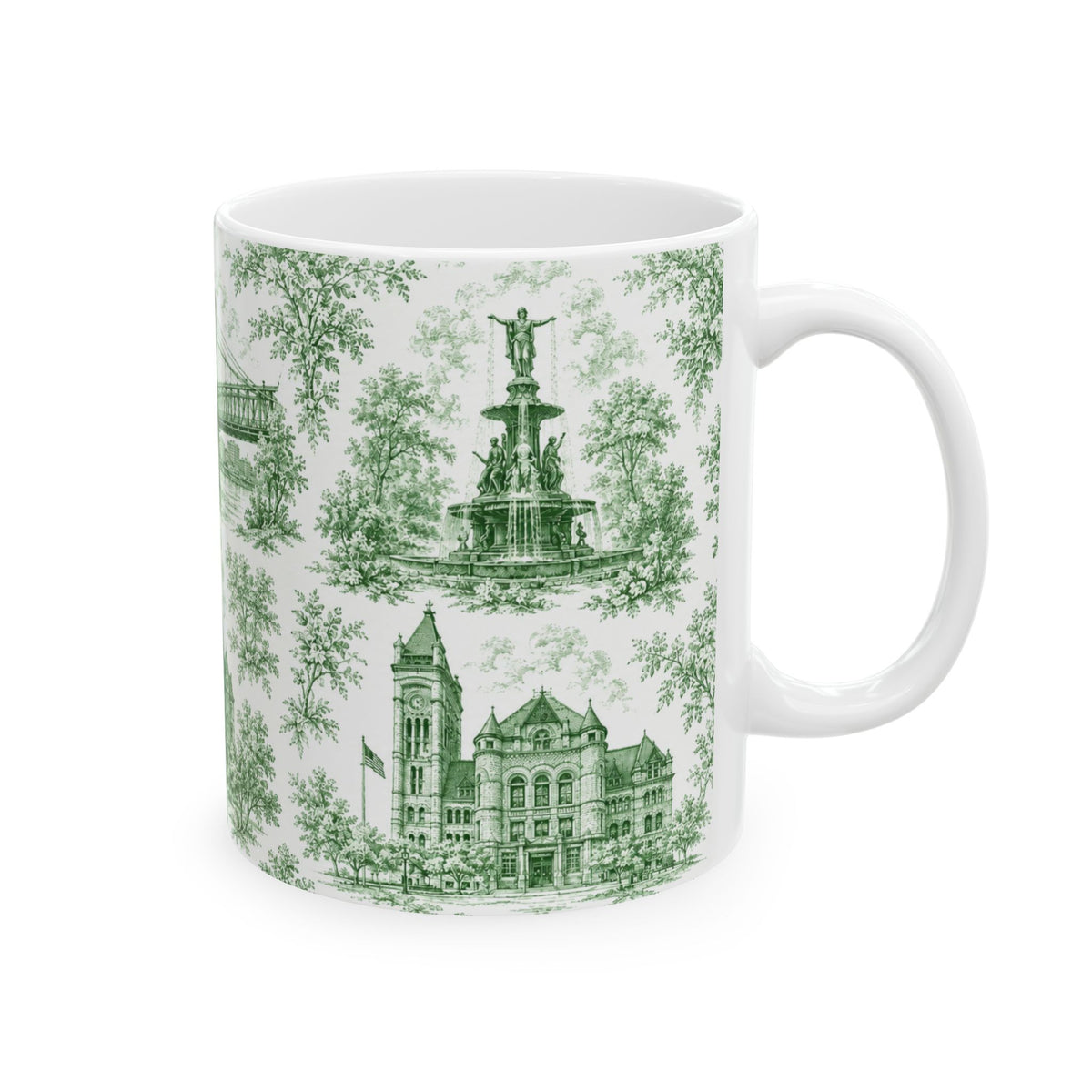 Cincinnati Blue Toile de Jouy Ceramic Mug — Coffee mug 11oz