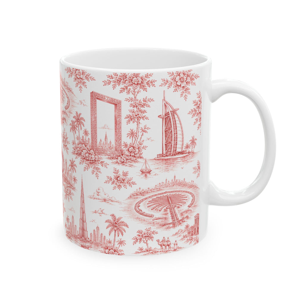 Dubai Red Toile de Jouy Ceramic Mug — Ceramic 11oz Coffee Cup