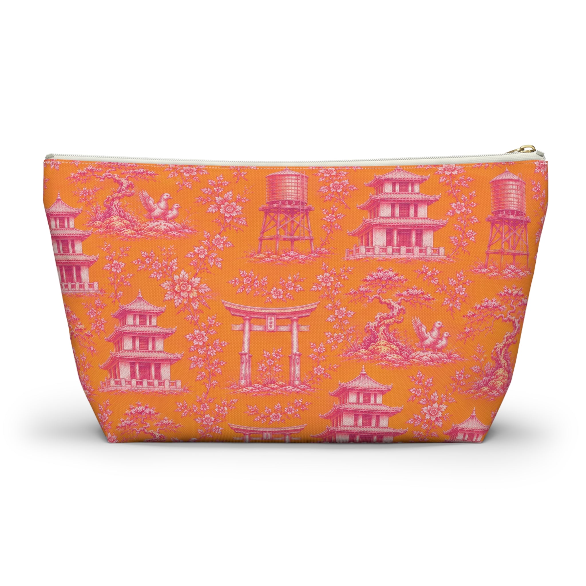 New York Chinatown Orange Toile de Jouy Mahjong Tile Pouch —  Chinoiserie T-Bottom Makeup Bag