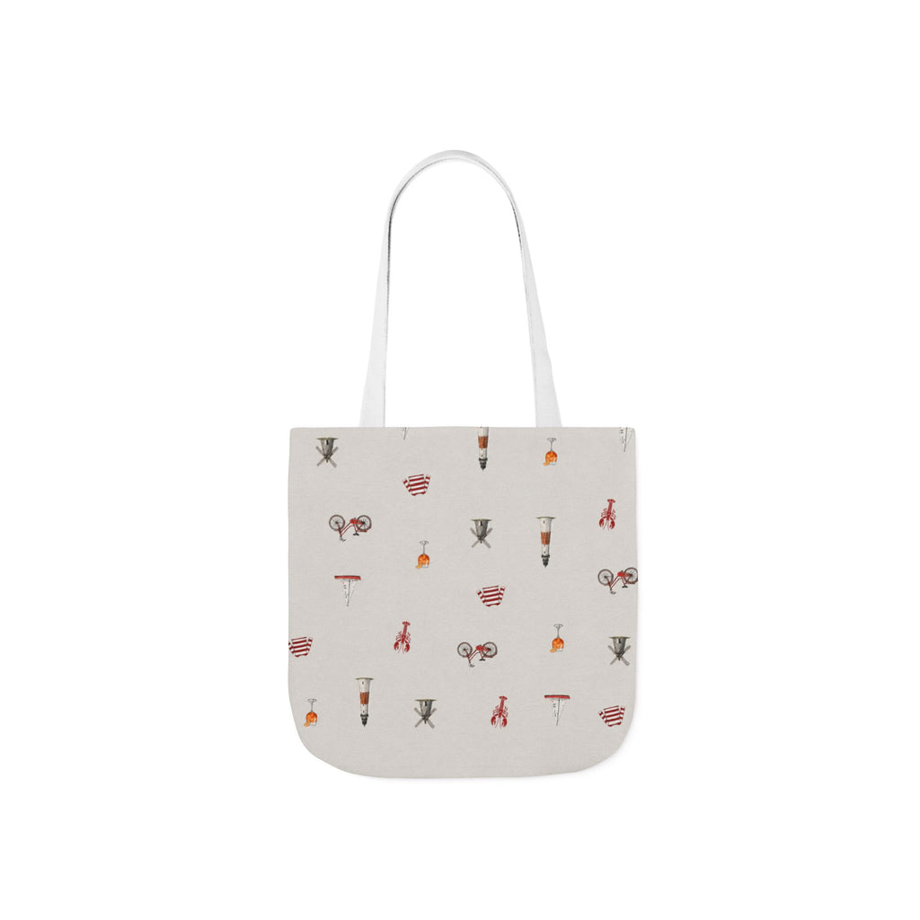 Icons of the Hamptons Heather Gray Canvas Tote — Lighthouse, Windmill, Lobster, Sailboat Icons