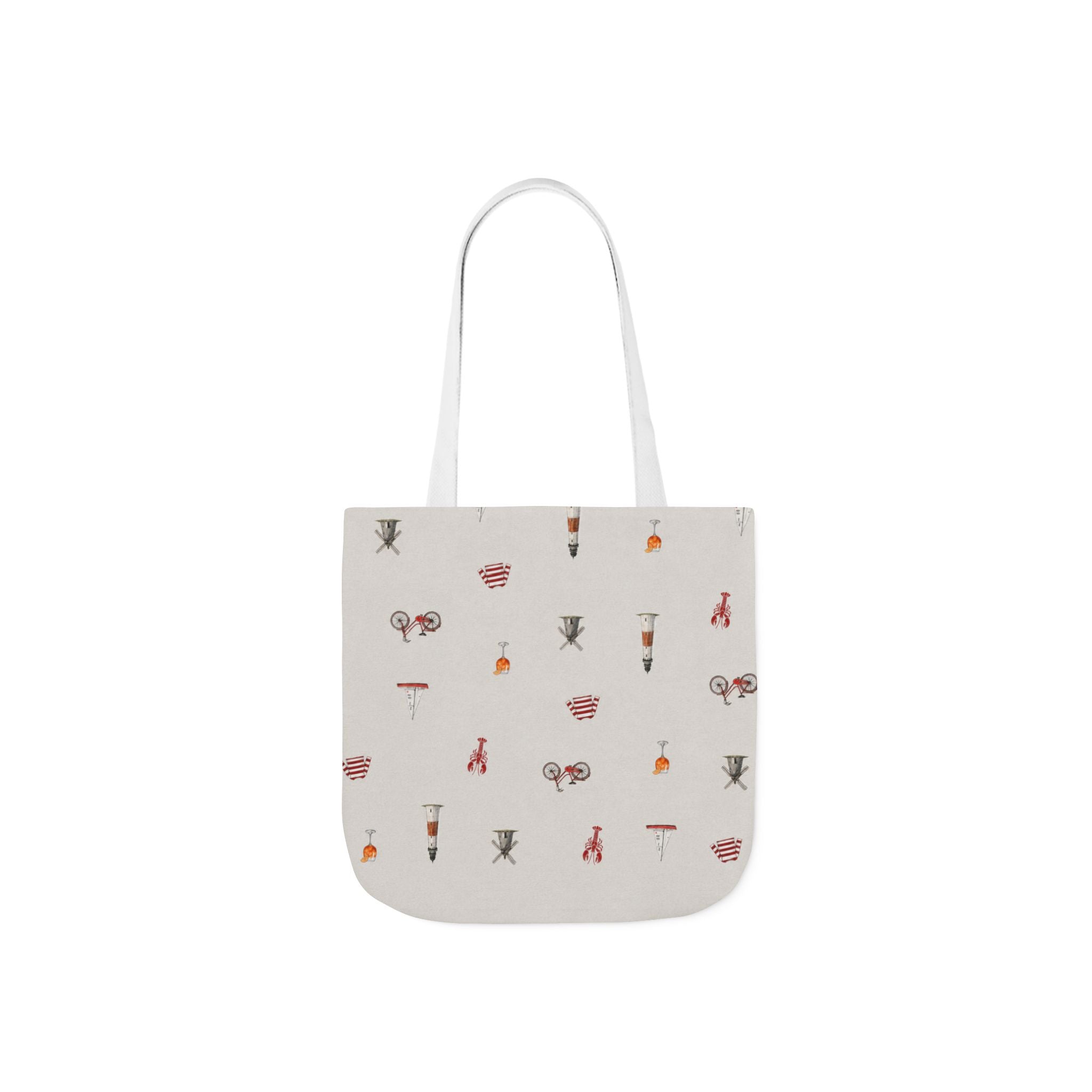 Icons of the Hamptons Heather Gray Canvas Tote — Lighthouse, Windmill, Lobster, Sailboat Icons