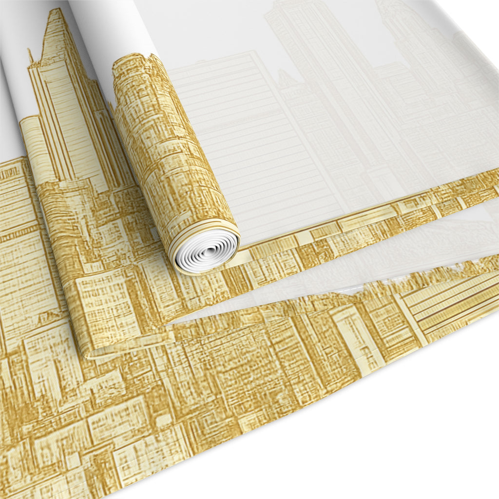 Gold New York City Skyline Table Runner — NYC Manhattan Cityscape Table Decor for Modern Dining