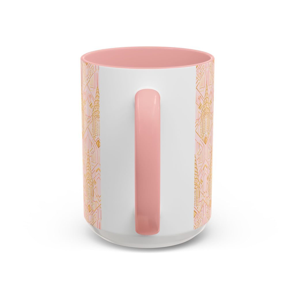 Art Deco Chrysler Building Pink & Gold Accent Coffee Mug — Manhattan Art Deco Pattern Mug 11 oz