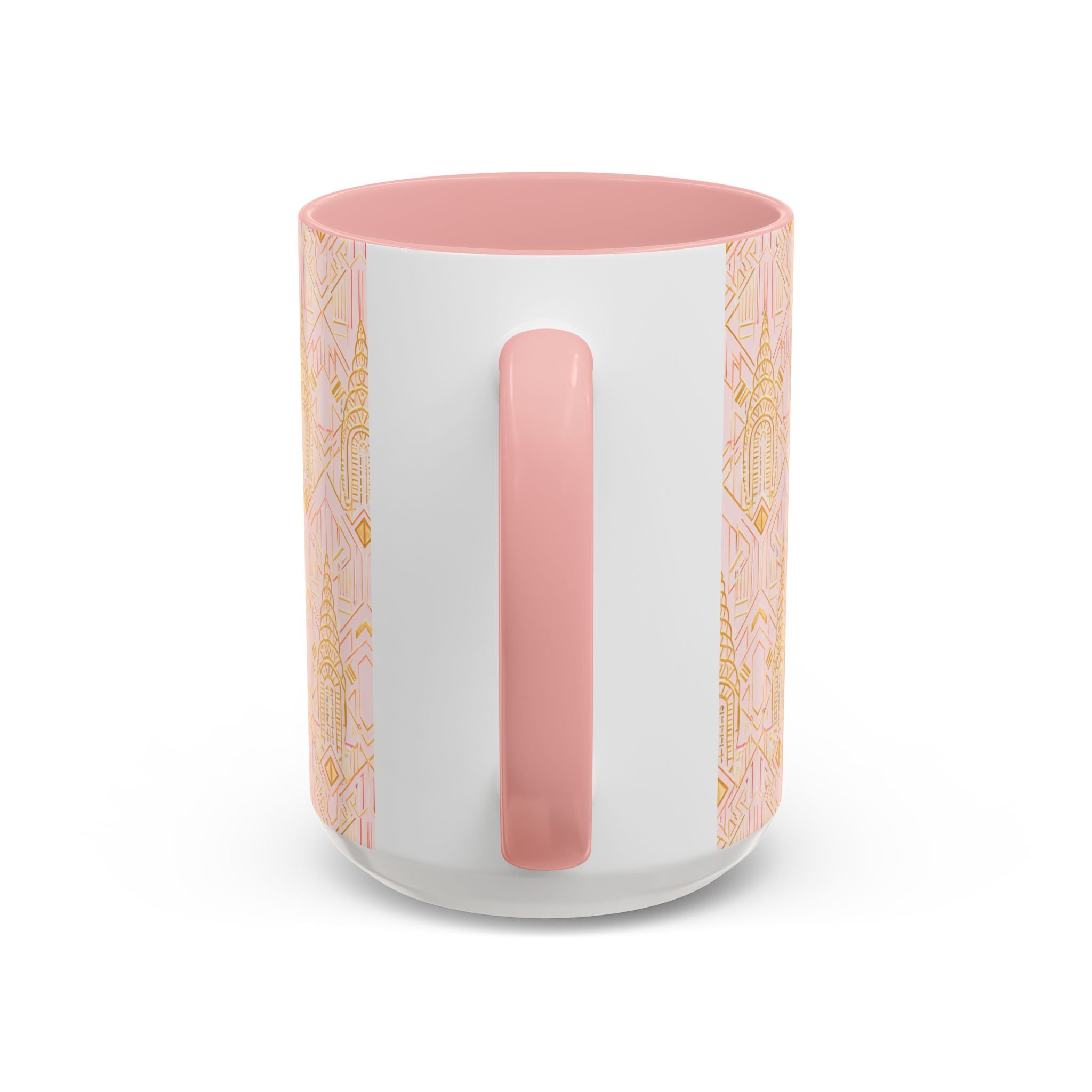 Art Deco Chrysler Building Pink & Gold Accent Coffee Mug — Manhattan Art Deco Pattern Mug 11 oz