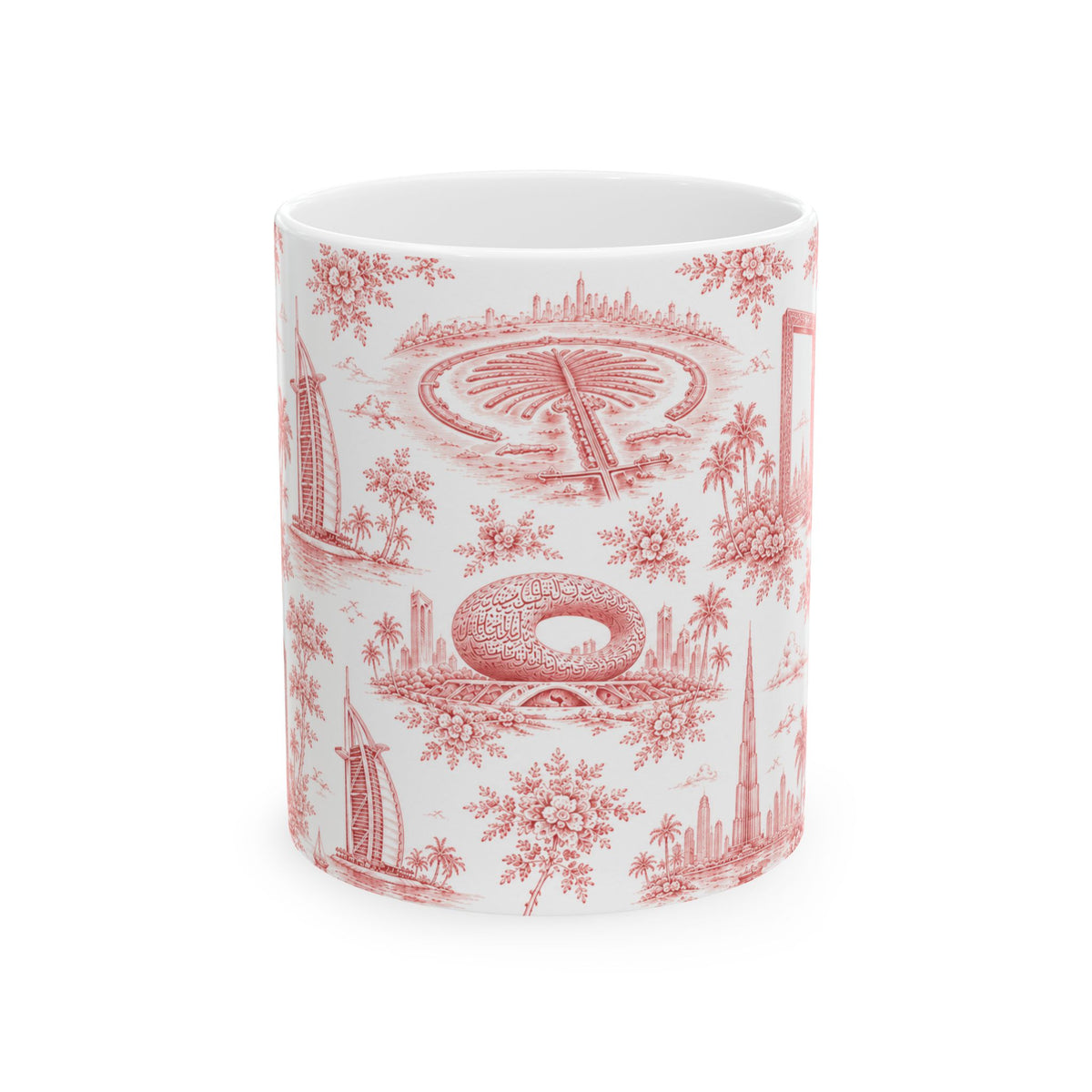 Dubai Red Toile de Jouy Ceramic Mug — Ceramic 11oz Coffee Cup