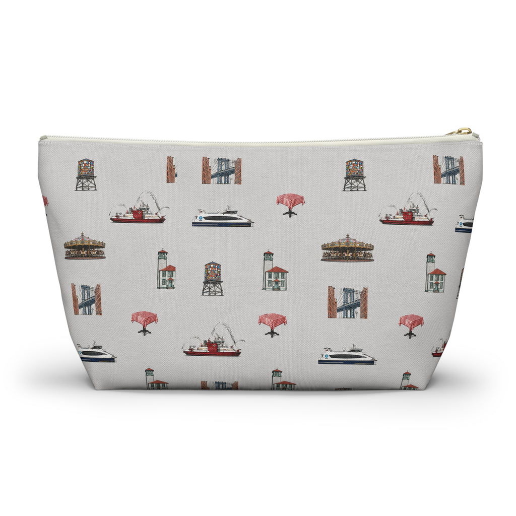 Icons of DUMBO Large Heather Gray Accessory Pouch — T-Bottom Makeup Bag