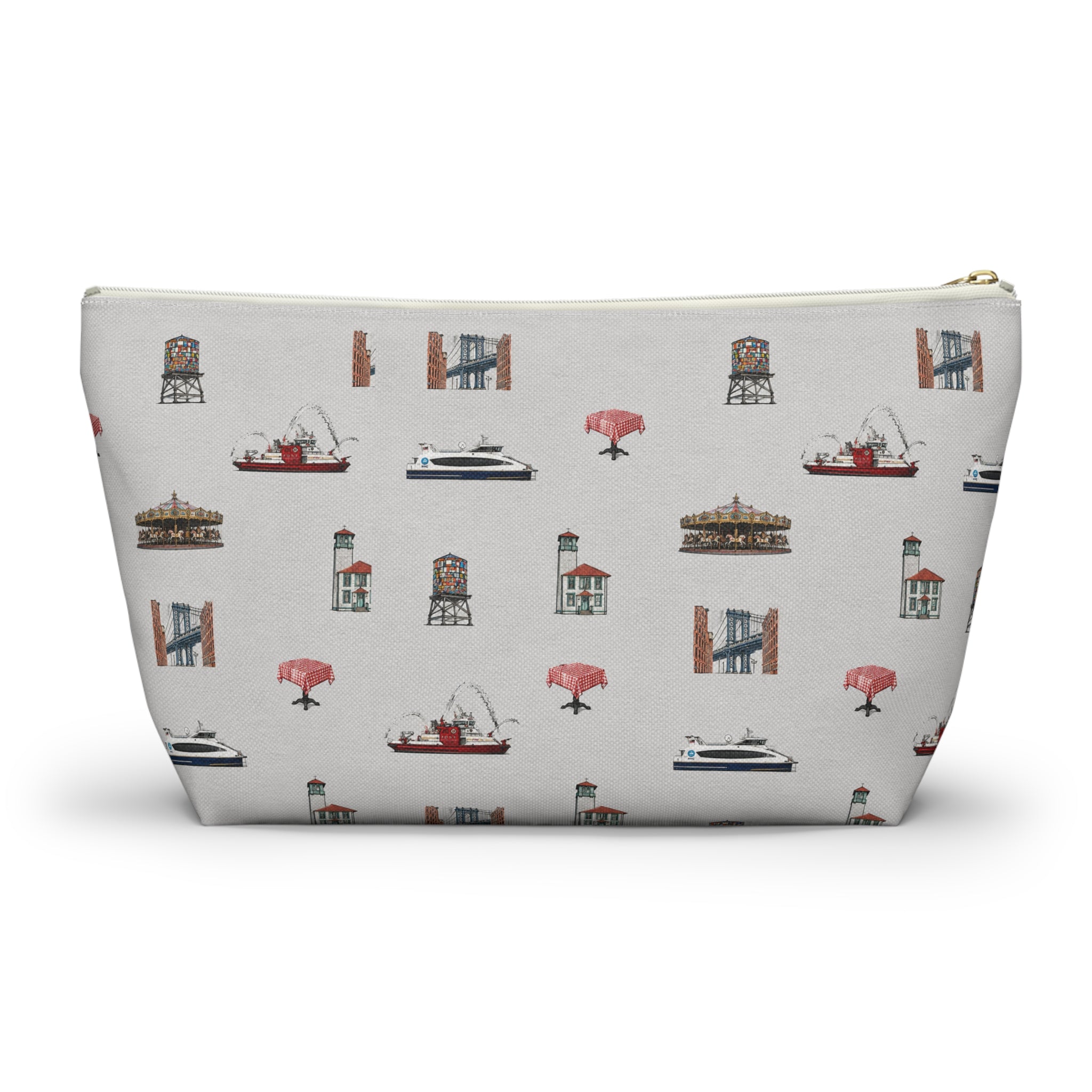 Icons of DUMBO Large Heather Gray Accessory Pouch — T-Bottom Makeup Bag